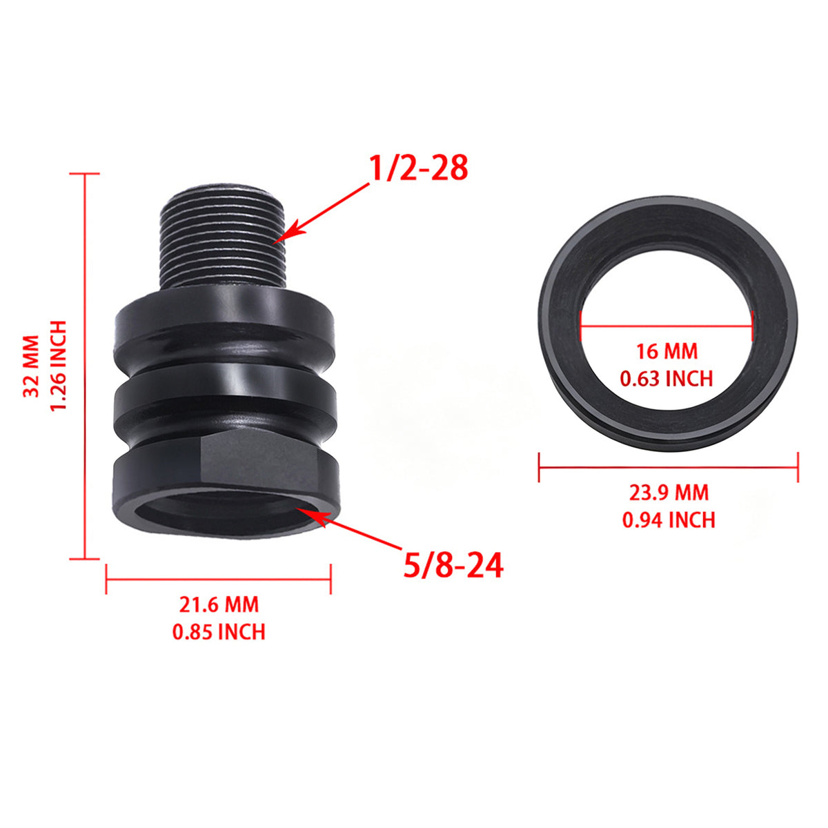 Protezione convertitore adattatore da filettatura interna 5/8X24 a filettatura esterna 1/2-28