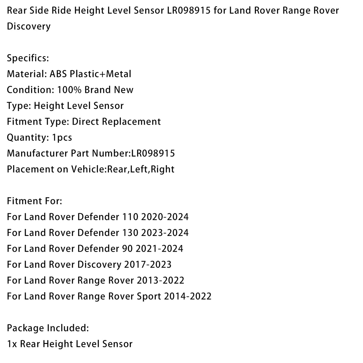 Sensor de altura de suspensión trasera LR098915 para Land Rover Range Rover