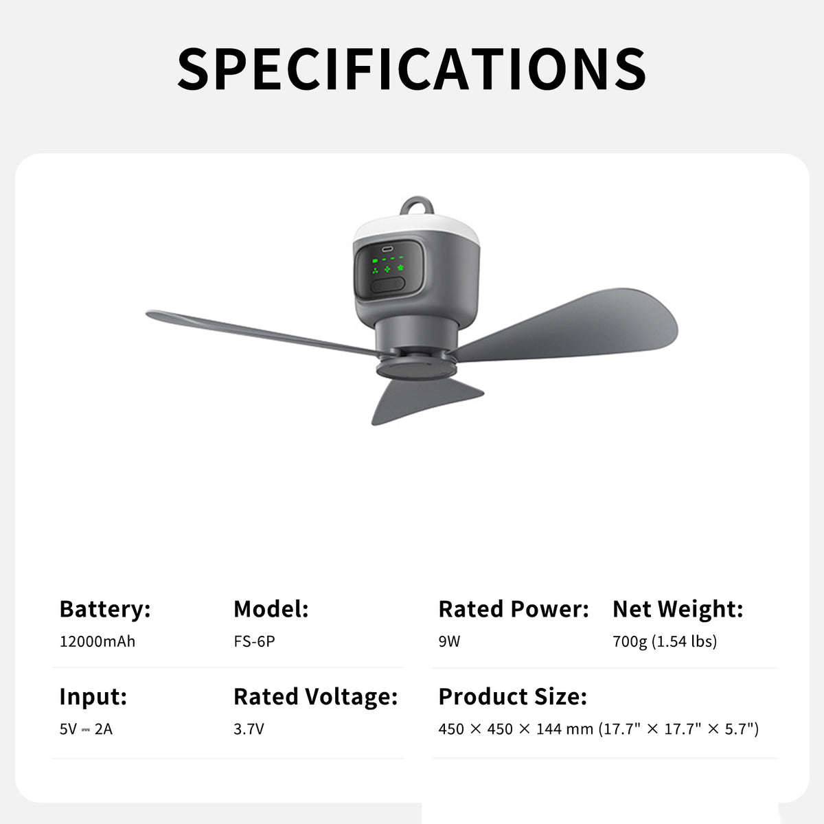 Ventilateur de plafond portable de 45