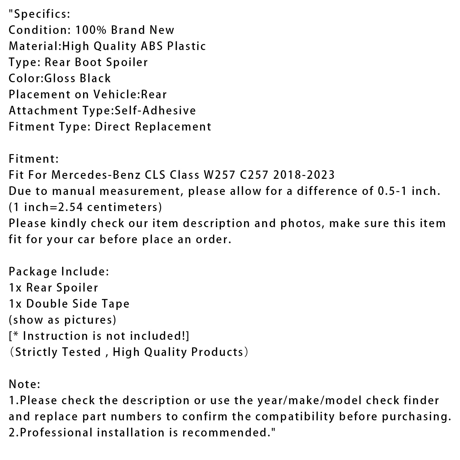 Aileron de coffre arrière noir brillant pour Mercedes-Benz Classe CLS W257 C257 2018-2023