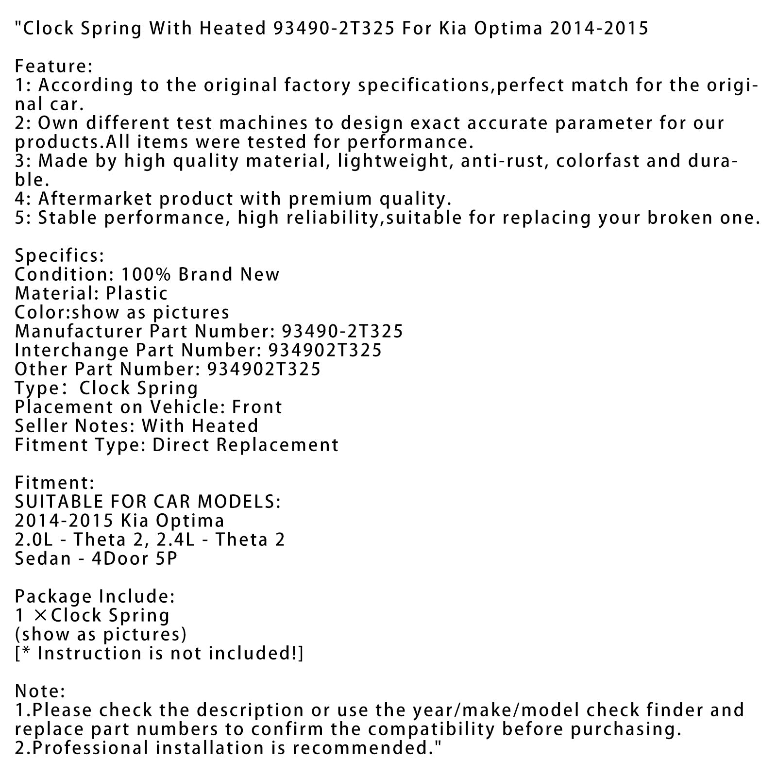 Muelle de reloj con calentador 93490-2T325 para Kia Optima 2014-2015