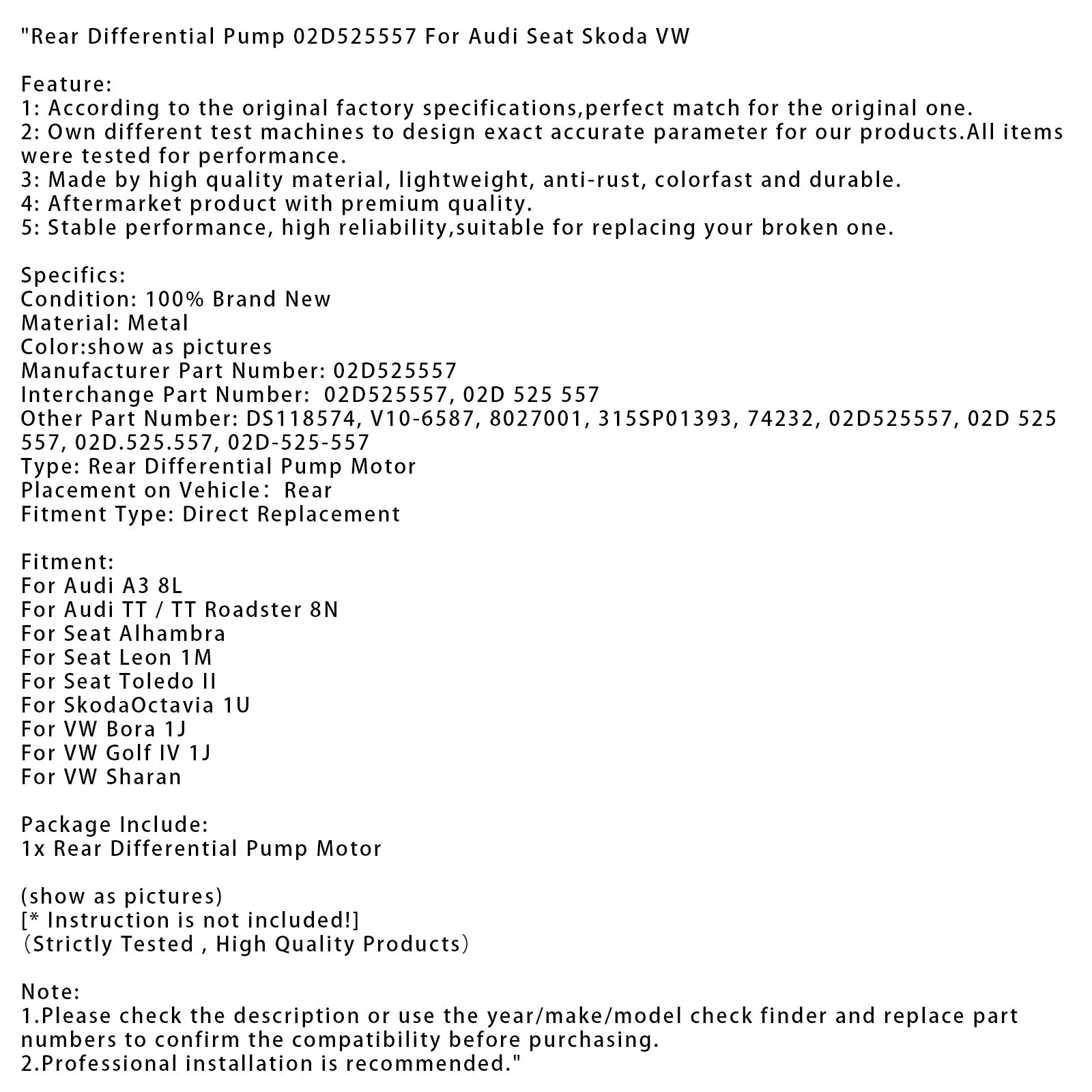 Pompa differenziale posteriore per VW Sharan 02D525557