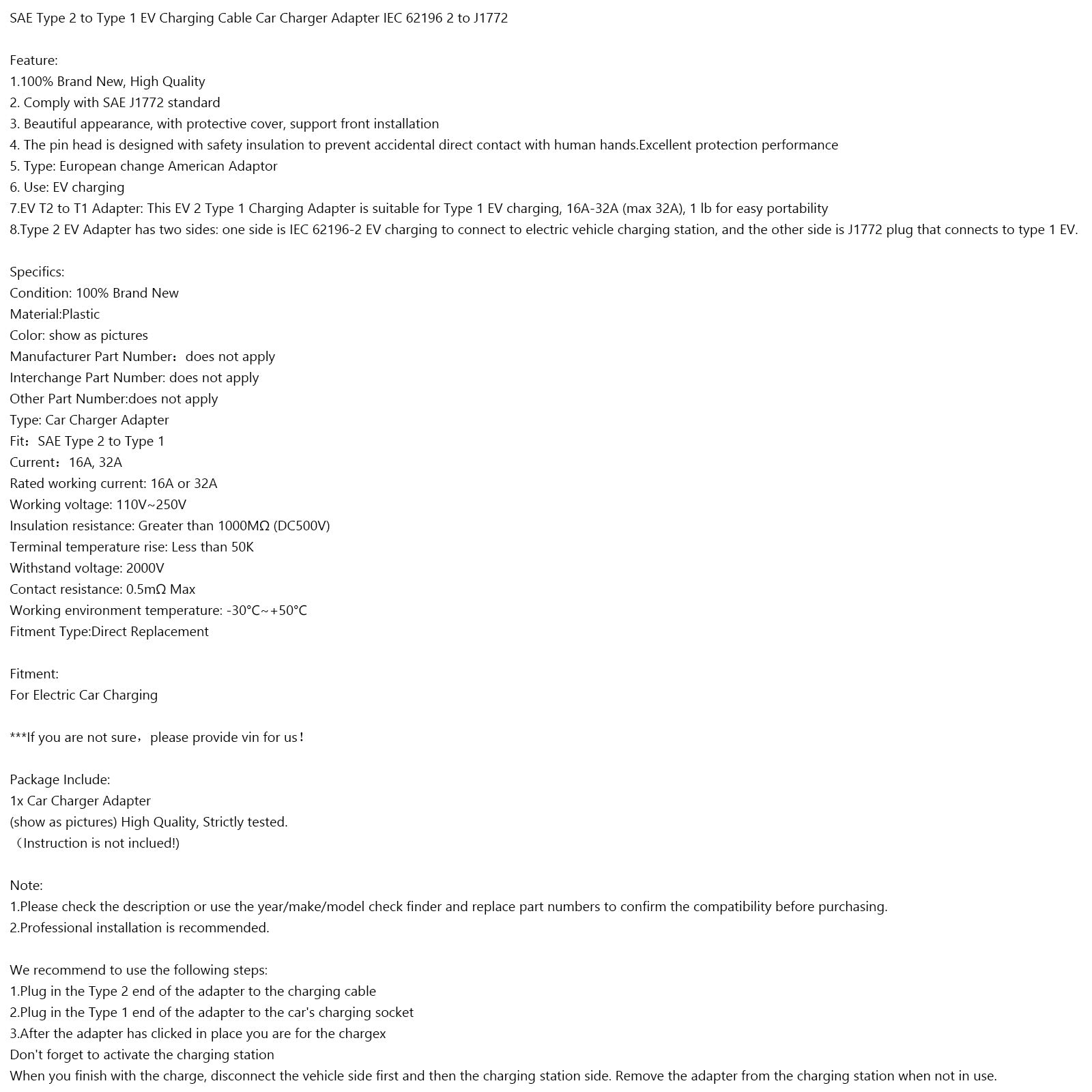 Cavo di ricarica per auto SAE da tipo 2 a tipo 1 Adattatore per caricabatteria da auto IEC 62196 da 2 a J1772