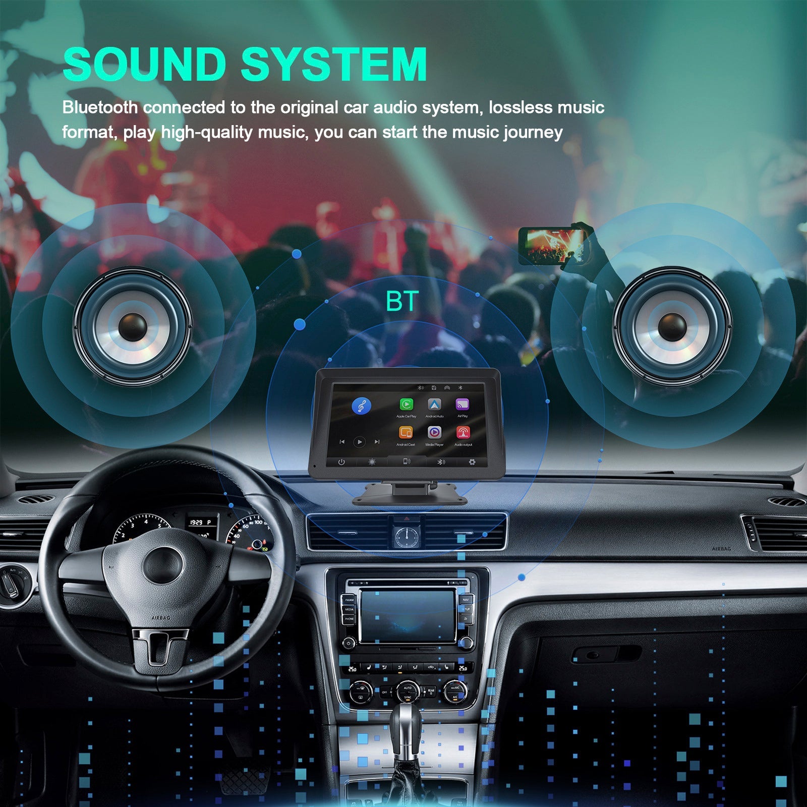 Lecteur multifonctions 7 pouces compatible CarPlay, Apple AirPlay et Android Auto avec caméra de projection