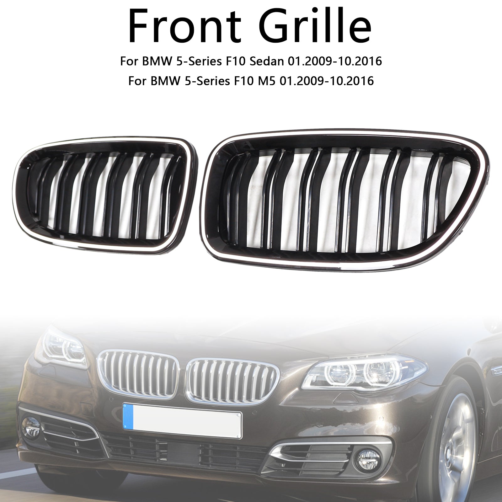 01.2009-10.2016 BMW Série 5 F10 M5 Grille de pare-chocs en forme de rein Noir brillant 51137203649 51137203203