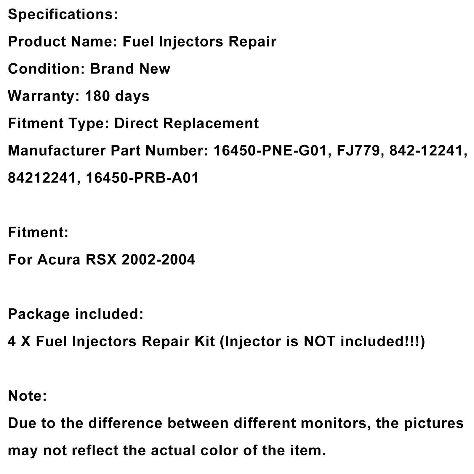 Kit di ricostruzione'4 pezzi iniettori carburante per Acura RSX 2.0L-L4 2002-2004 16450-PNE-G01