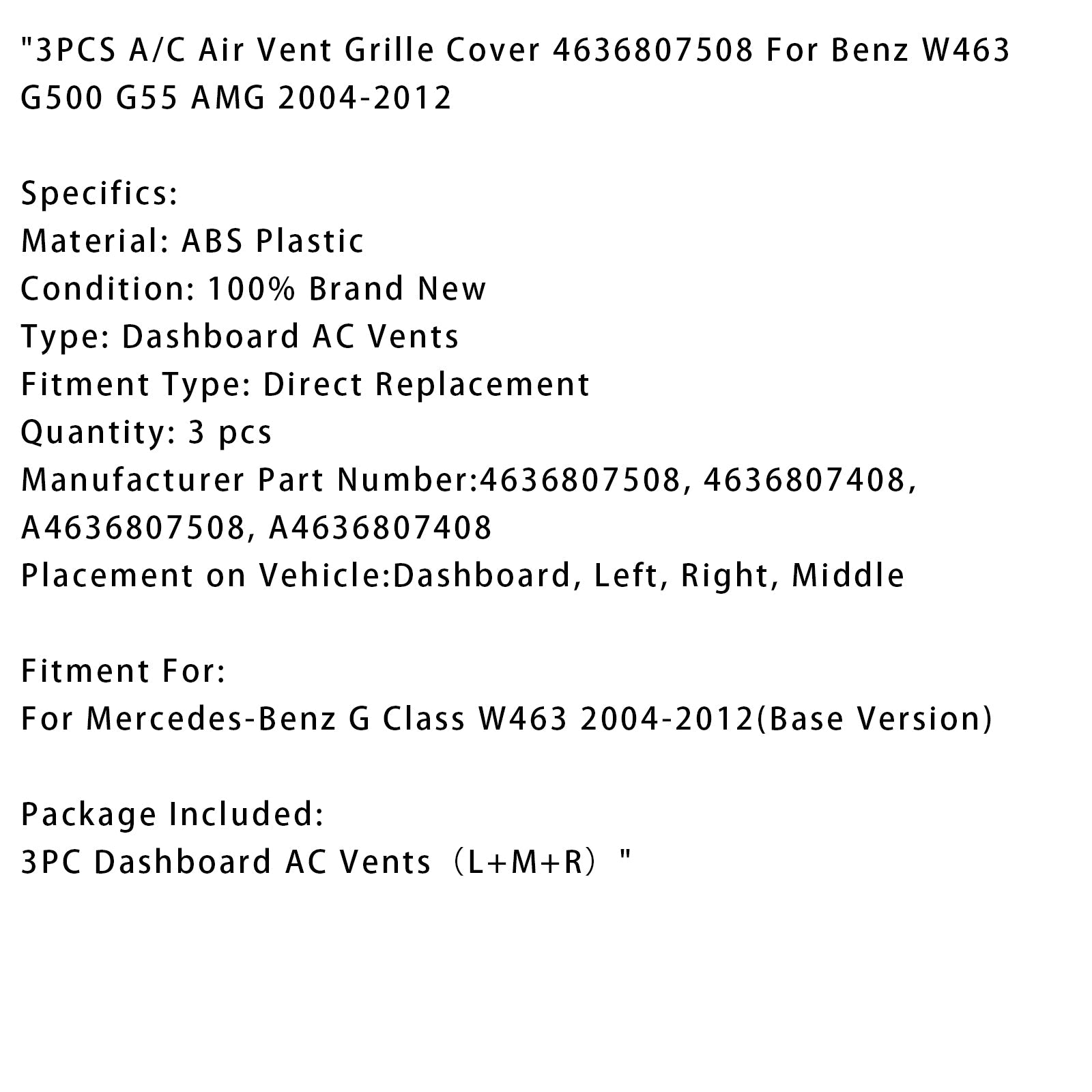 Mercedes-Benz G-Klasse airconditioning ventilatierooster W463 2004-2012, set van 3 stuks, 4636807508