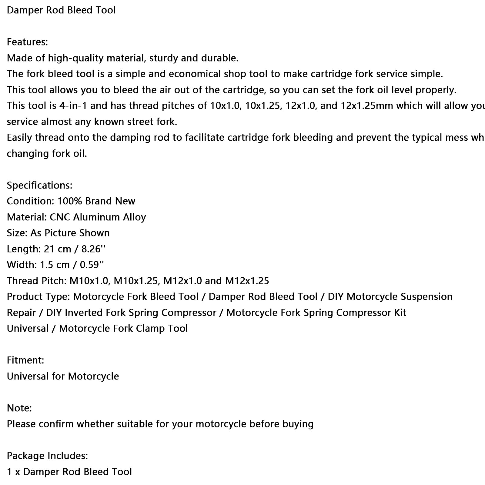 Outil universel de purge de fourche de moto, réparation de suspension à faire soi-même, tige d'amortisseur