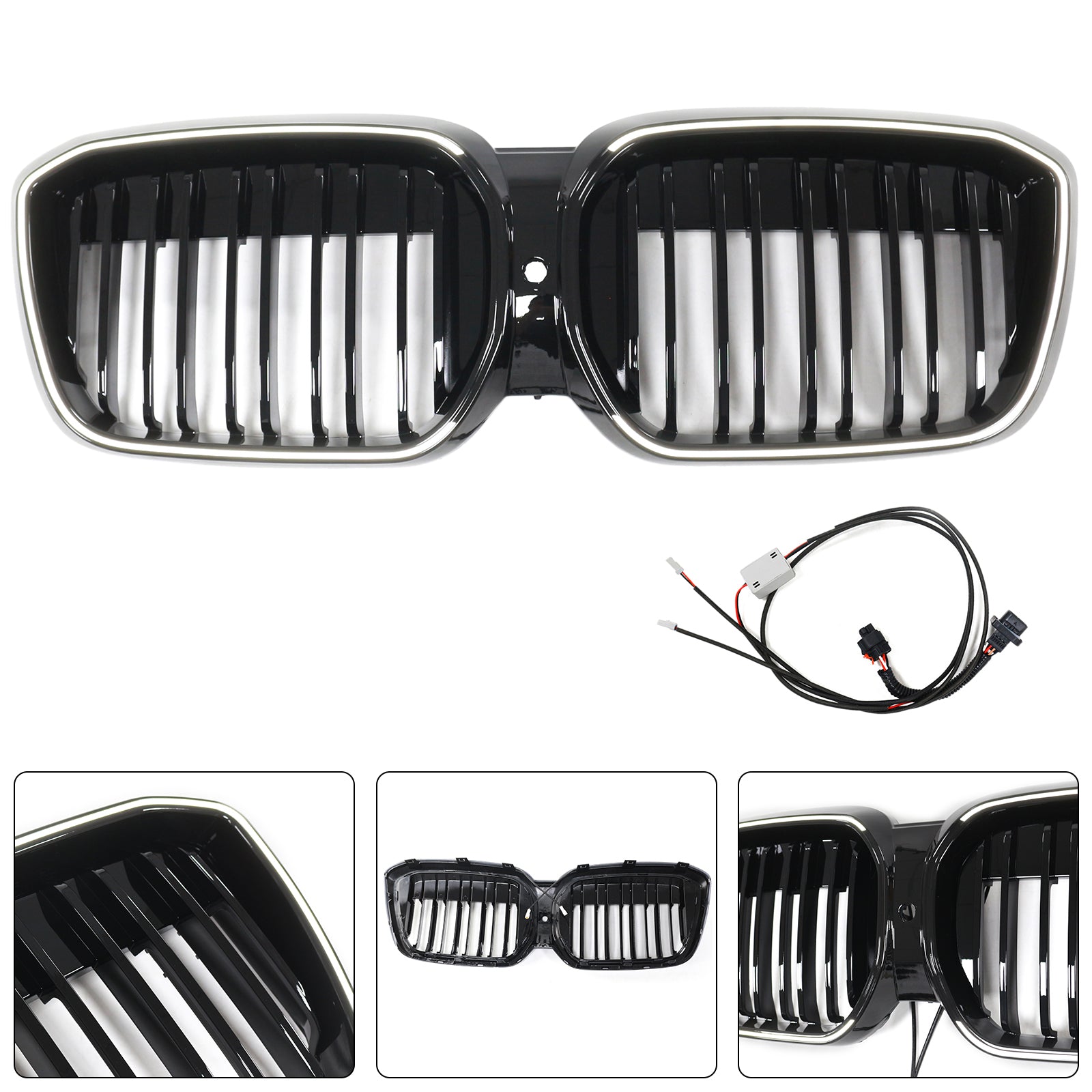 Grille de calandre avant noire brillante à double lamelles pour BMW IX3 G08 LCI 2022-2024