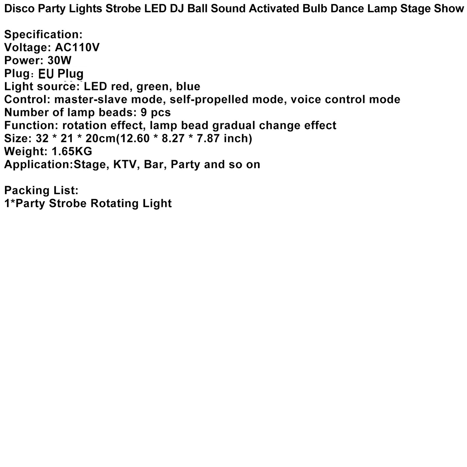 Party Lumière Stroboscopique LED Ball Son Ampoule Activée Danse Lumière Scène
