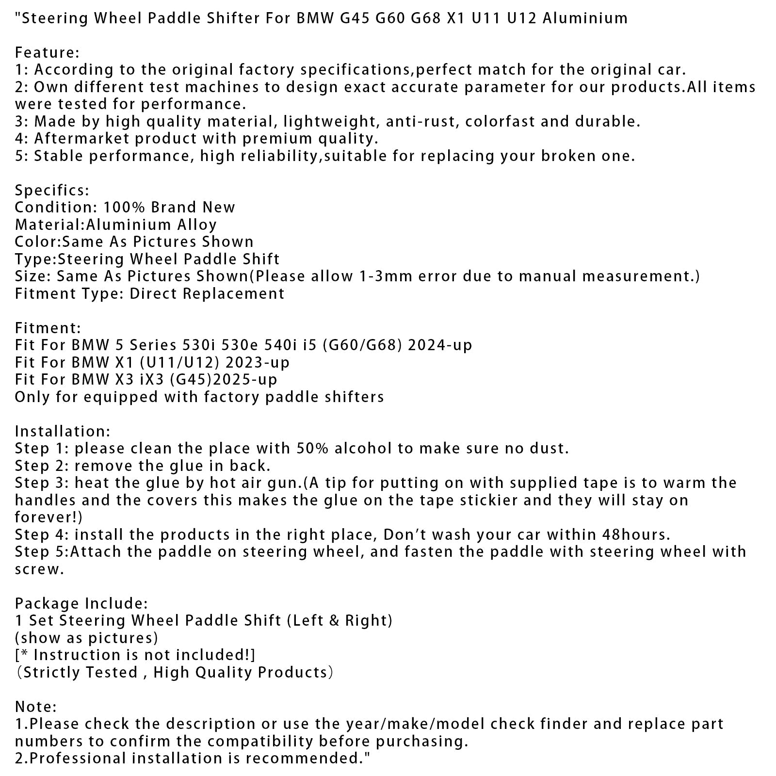 Palettes de changement de vitesse au volant pour BMW G45 G60 G68 X1 U11 U12 en aluminium