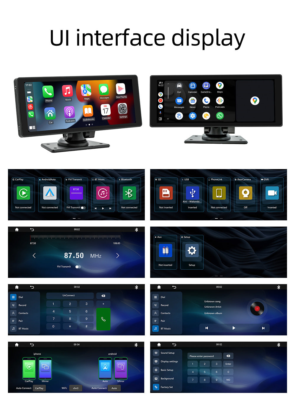 10.26" Carplay Wireless Bluetooth FM Radio Car MP5 Player AHD Registratore Fotocamera