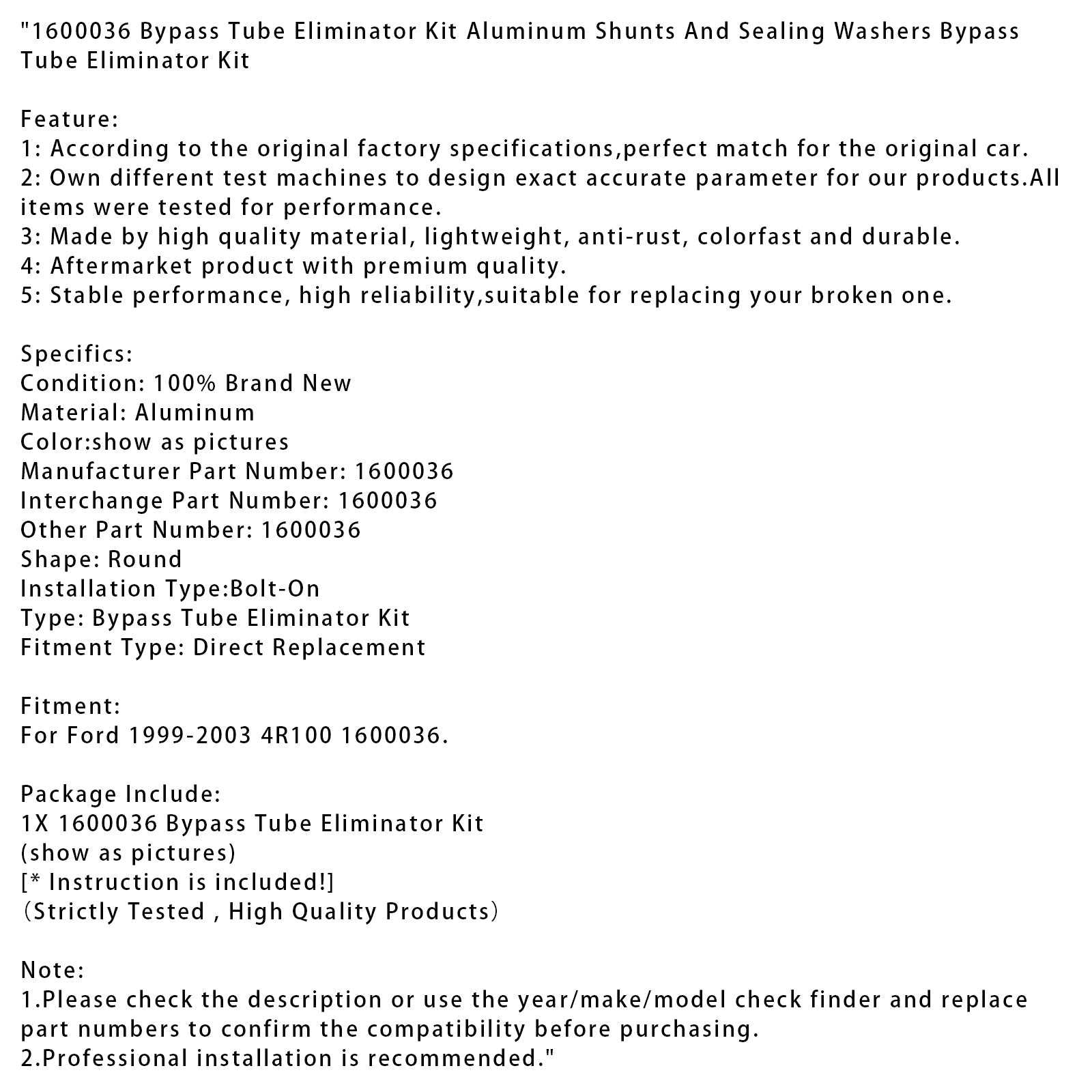 Komplet d'1600036 Odstranitev obvodne cevi, aluminijasti shunt in podložke'tesnjenje za obvod