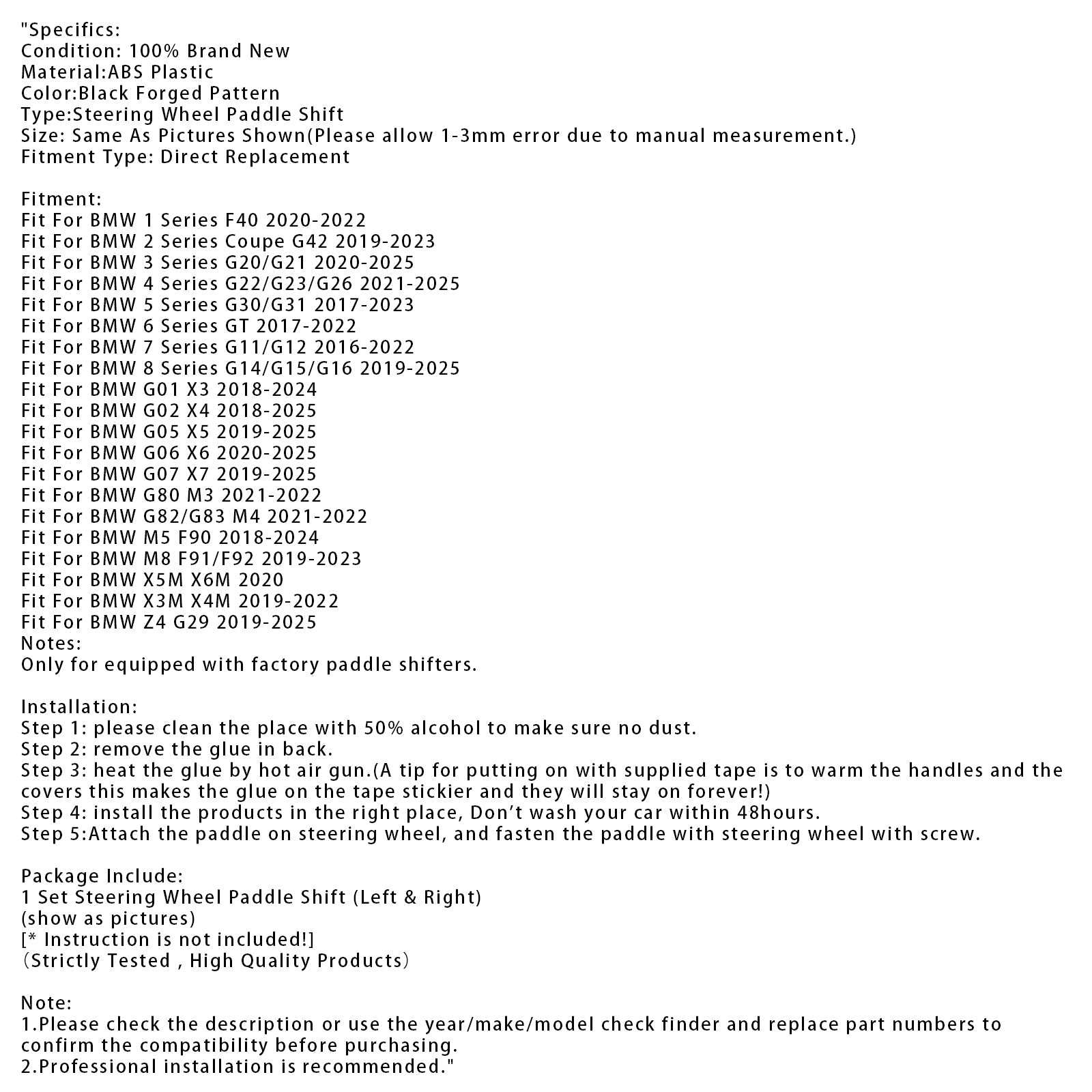 Nopeuskuvan pidennykset BMW G01 X3 F97 X3M G02 X4M X4M: n ohjauspyörällä