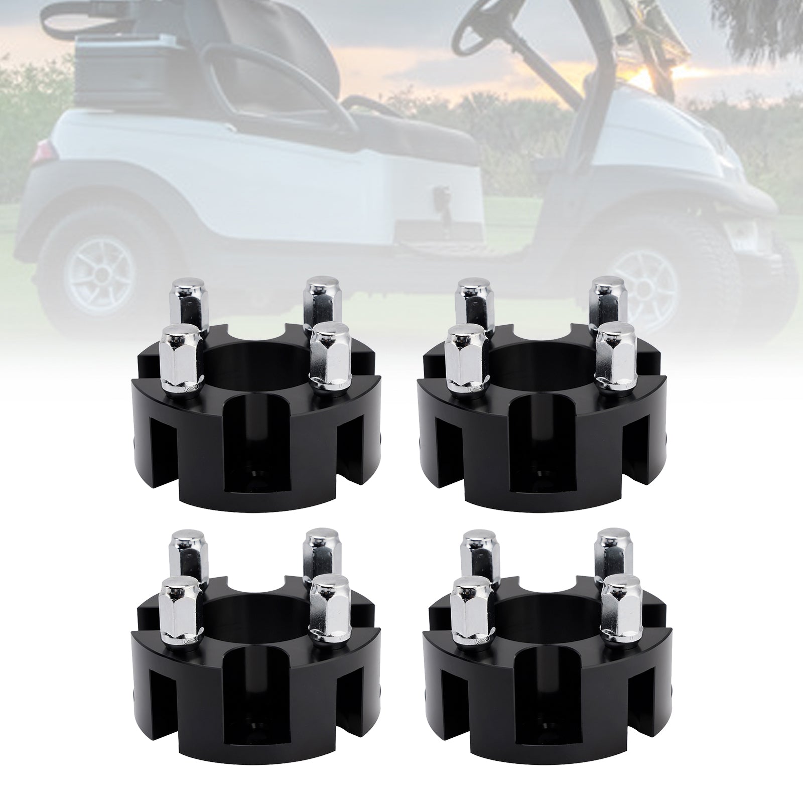 2 inch wielafstandhoudersset voor Yamaha, Club Car en Ezgo golfkarretjes, met zwarte wielmoeren