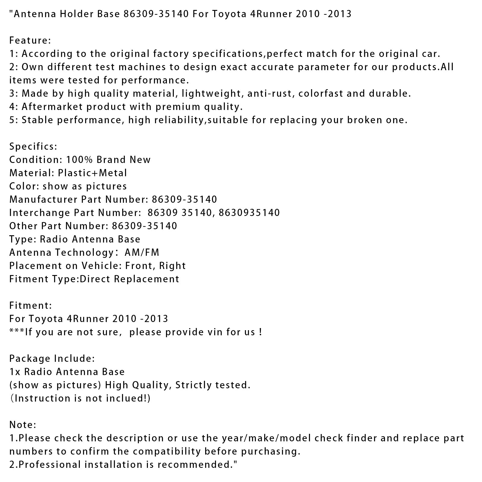 Podporna baza d&Antena za Toyoto 4Runner 2010-2013 86309-35140