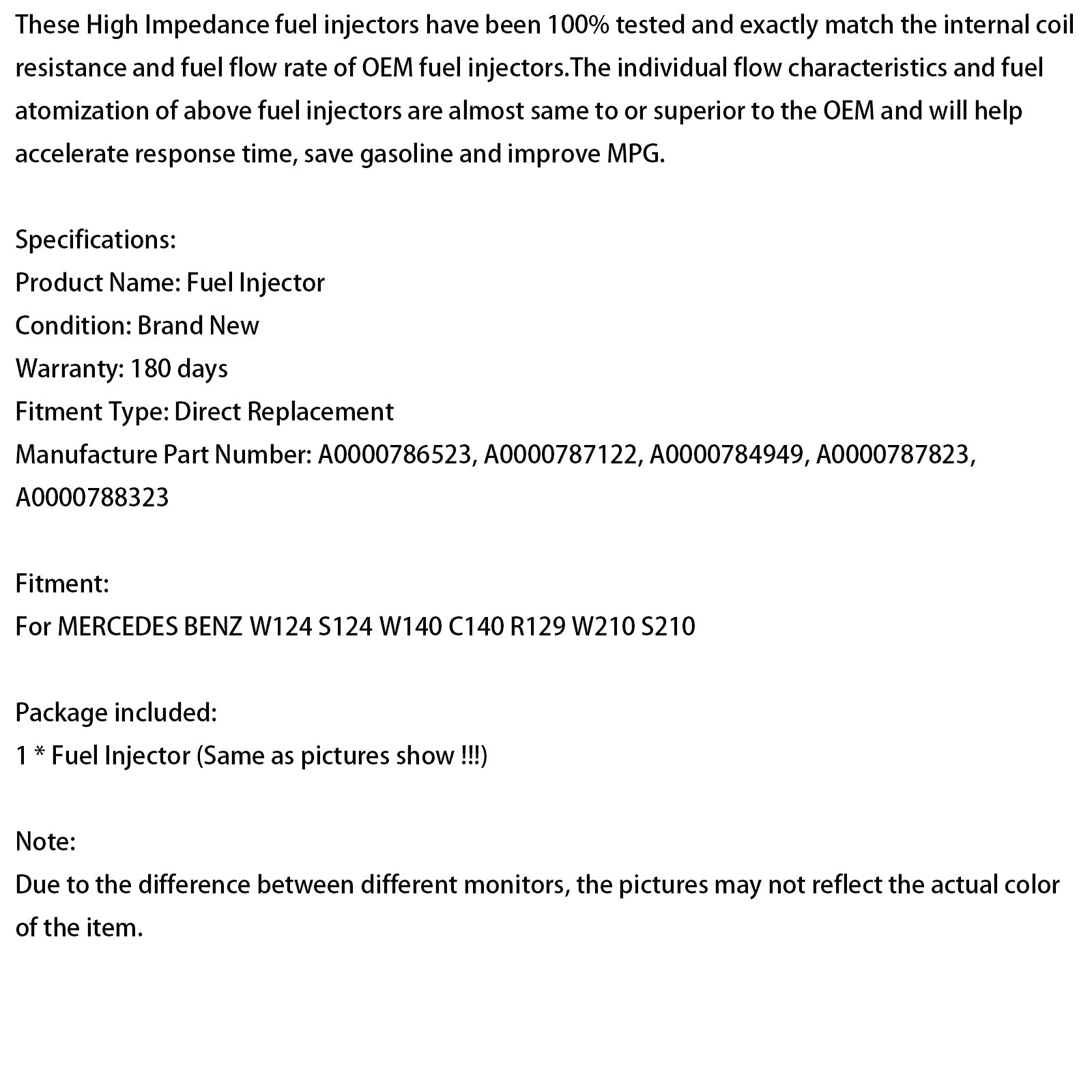 MERCEDES-ov vbrizgalnik goriva W124 W140 W210 R129 1 kos 0000788323 A0000786523