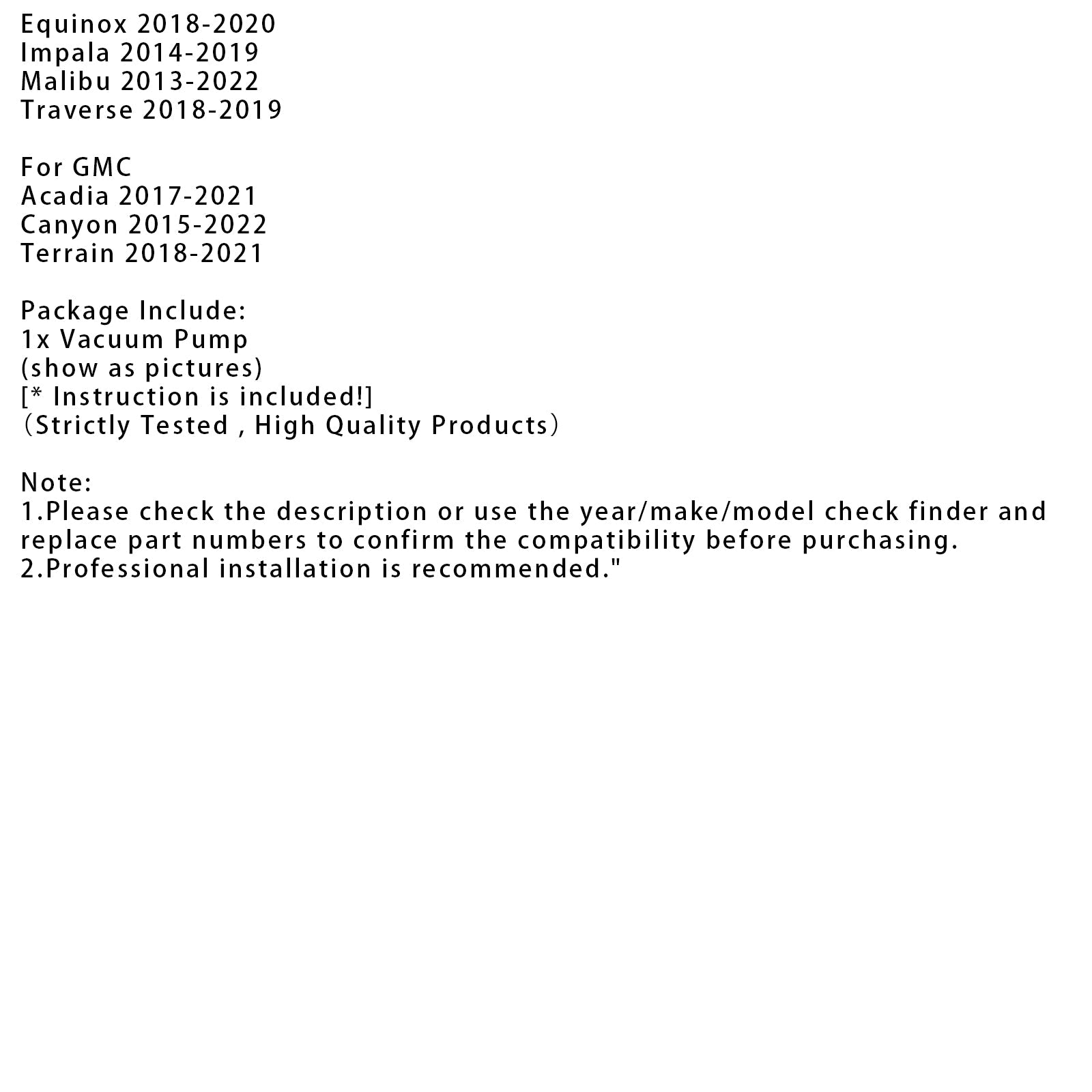 Bomba de vacío 12686657 para Buick Cadillac Chevy GMC 4 Cilindro 2.0 L 2.5 L