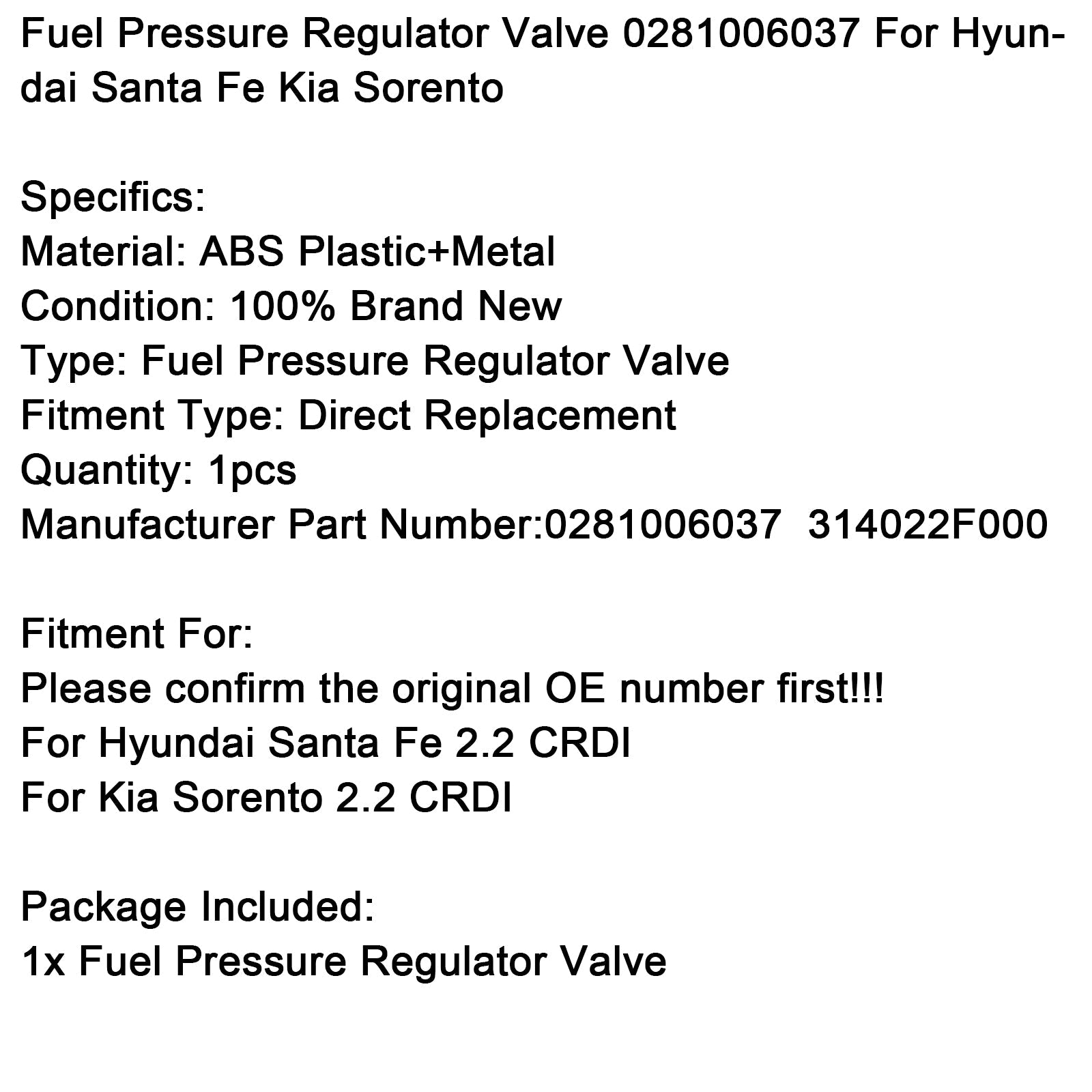 0281006037 Regulator tlaka goriva za Hyundai Santa Fe Kia Sorento