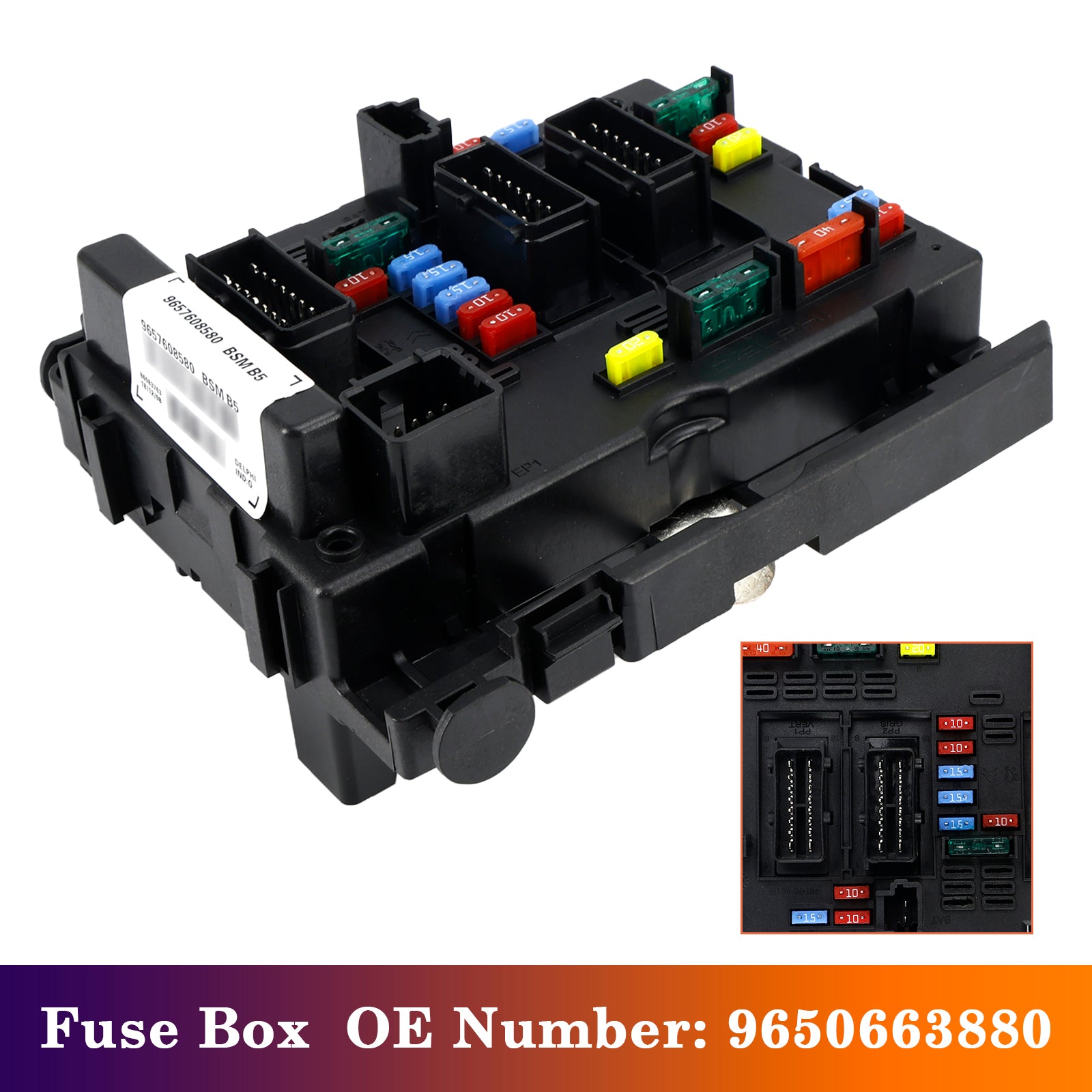 Fuse Box 9650663880 per Citroën C3 C4 C5 Peugeot 1007 206 206+ 307 406 807
