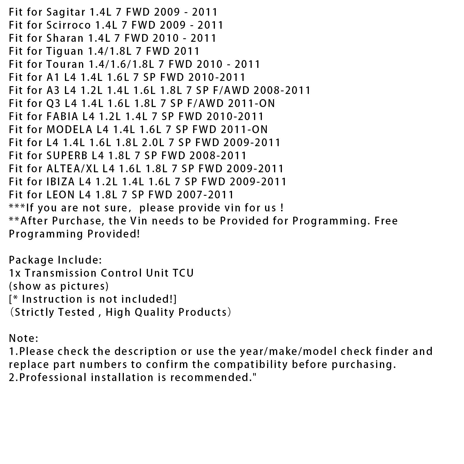 Uusi vaihteistonohjausyksikkö (TCU/TCM) Mitsubishi Polo VM 1.2/1.4L 7 FWD:hen (2007-2010), osanumero 0AM927769K, DQ200.