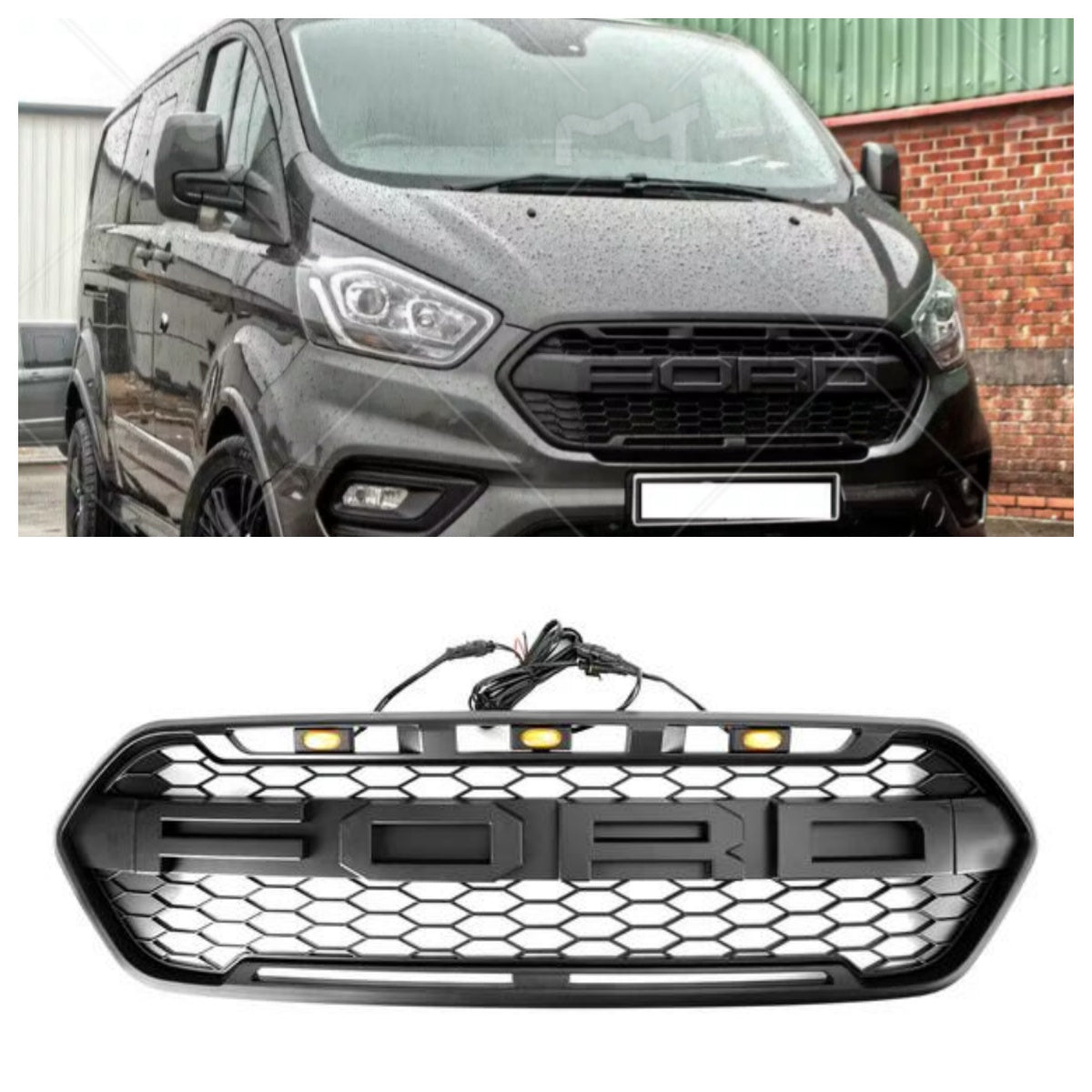 2018-2023 Ford Transit Custom Trail avec 3LED noir mat calandre de pare-chocs avant style Raptor