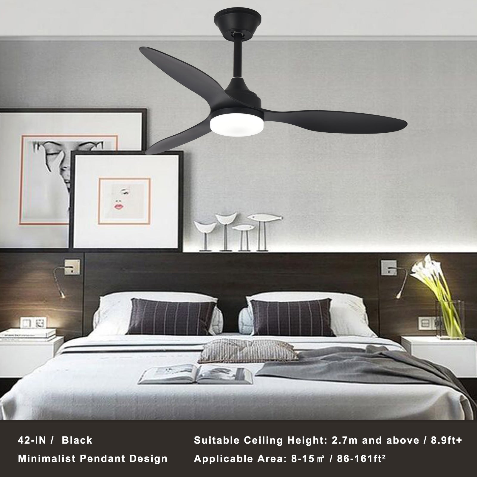 Télécommande Noir moteur DC silencieux Ventilateur 42" avec lumière