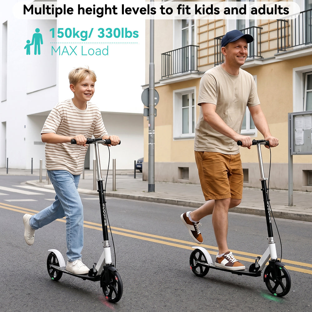 Trottinette Non Électrique Noire Pliable pour Enfants Adolescents et Adultes avec Guidon Réglable Roues Lumineuses et Freins Avant Arrière