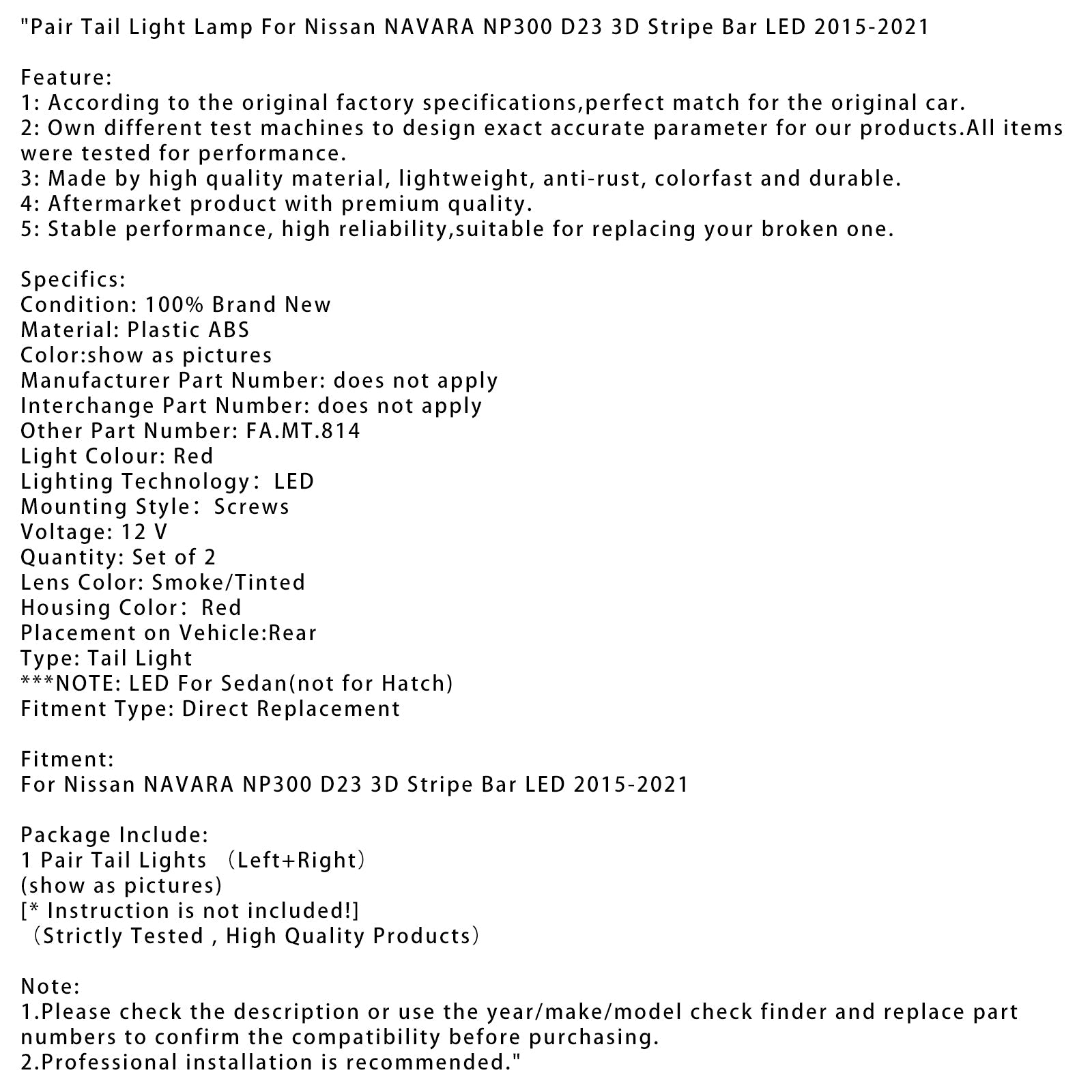 Par de luces traseras LED rayadas 3D para Nissan Navara NP300 D23 2015-2021