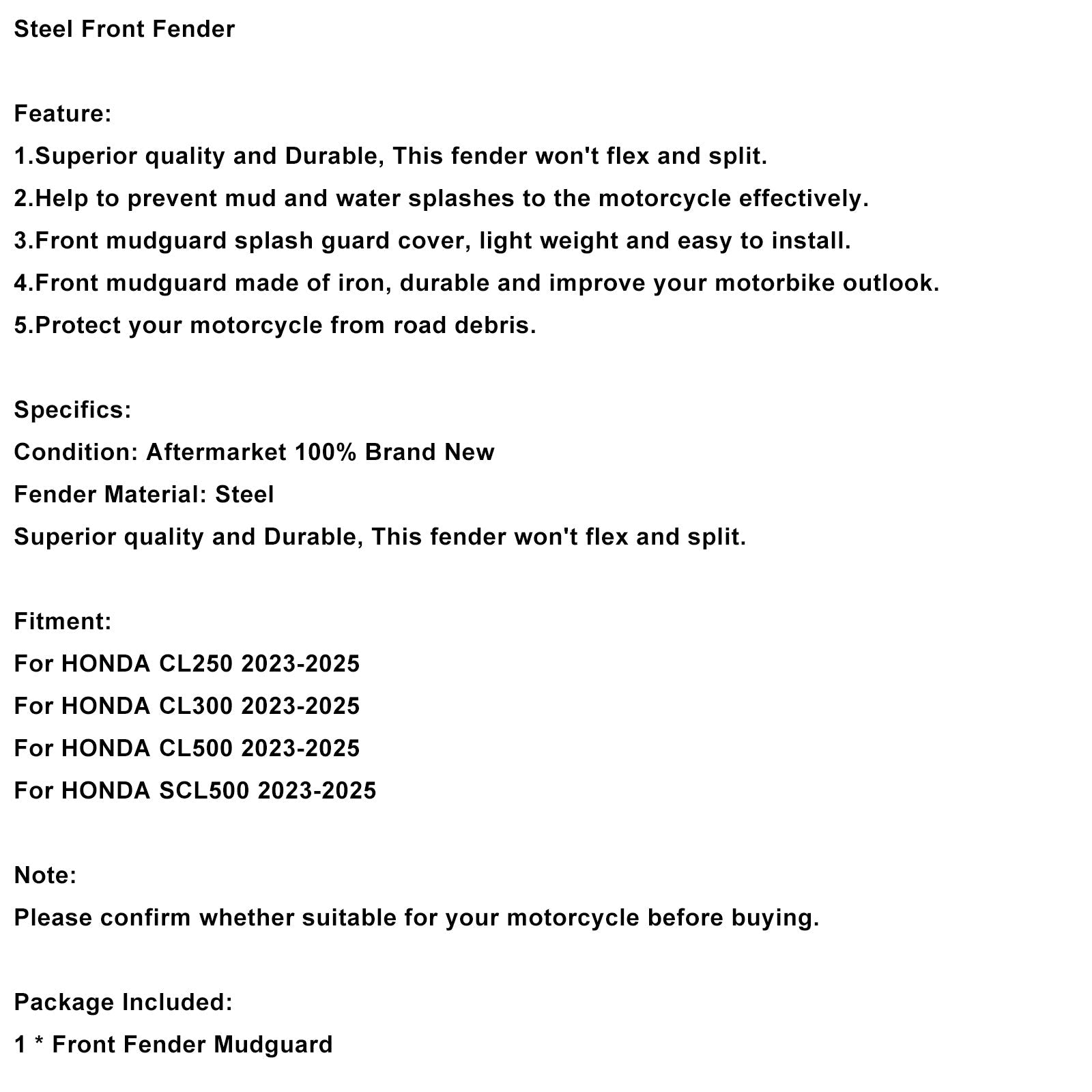 Garde-boue avant en acier pour HONDA CL250 CL300 CL500 SCL500 2023-2025