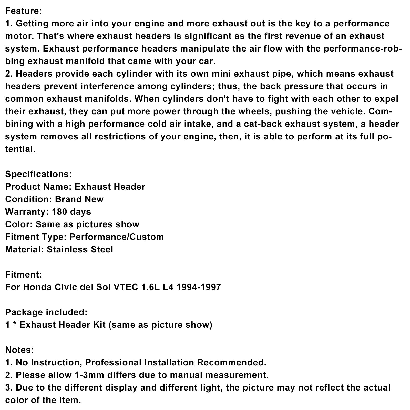 Kolekcjoner&Układ wydechowy ze stali nierdzewnej do Hondy Civic Del Sol 1.6L 4-w-1 1994-1997