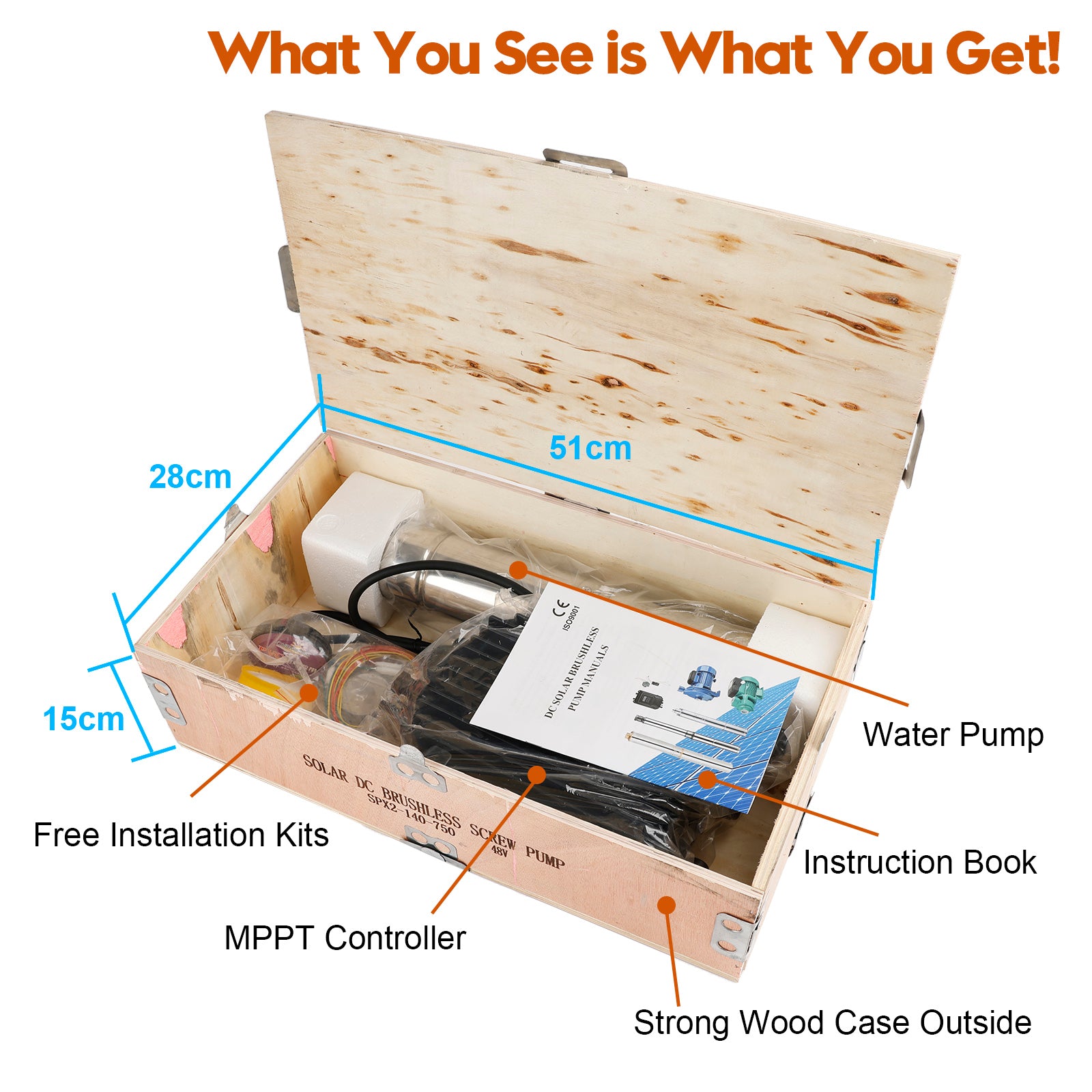 72 V 1,2 kW upotettava aurinkopumppu syvään kaivoon, joka pystyy nostamaan jopa 180 metrin korkeuden