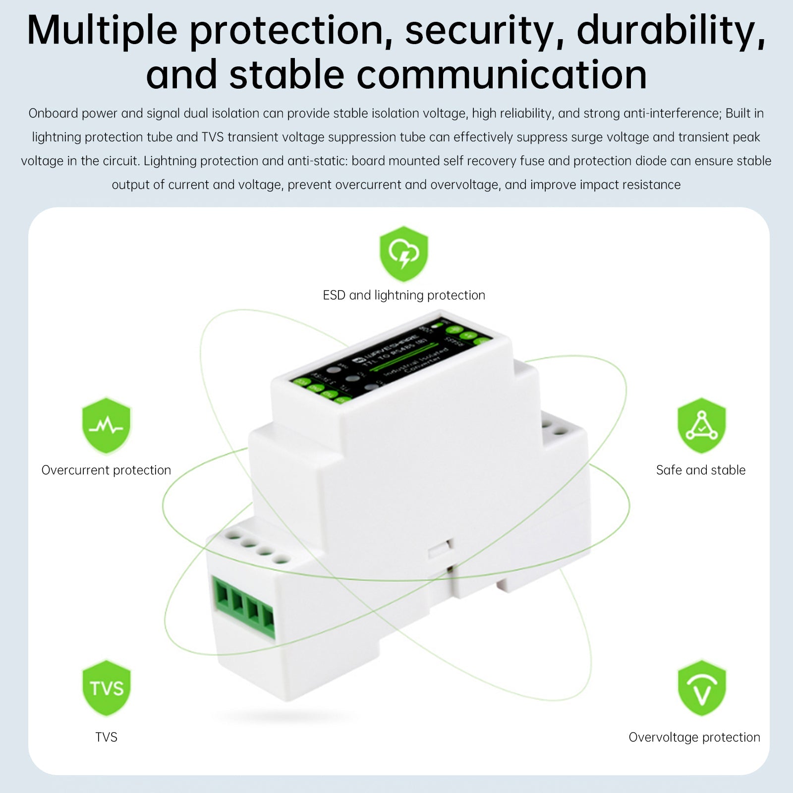 Modul d&Električna izolacija Pretvornik za serijski signal TTL v RS485 na DIN-letev Prenapetostna zaščita