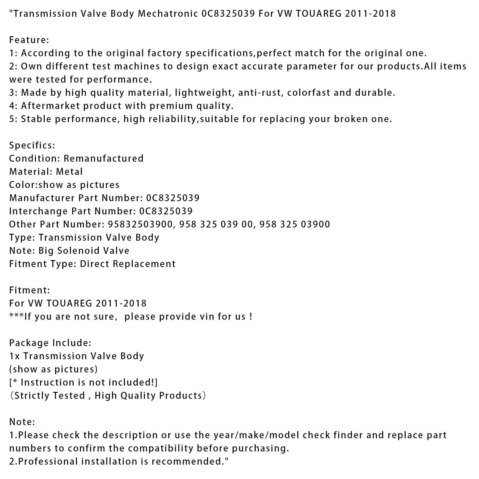 Corpo valvola meccatronico ricondizionato per VW Touareg (2011-2018) - Rif. 0C8325039