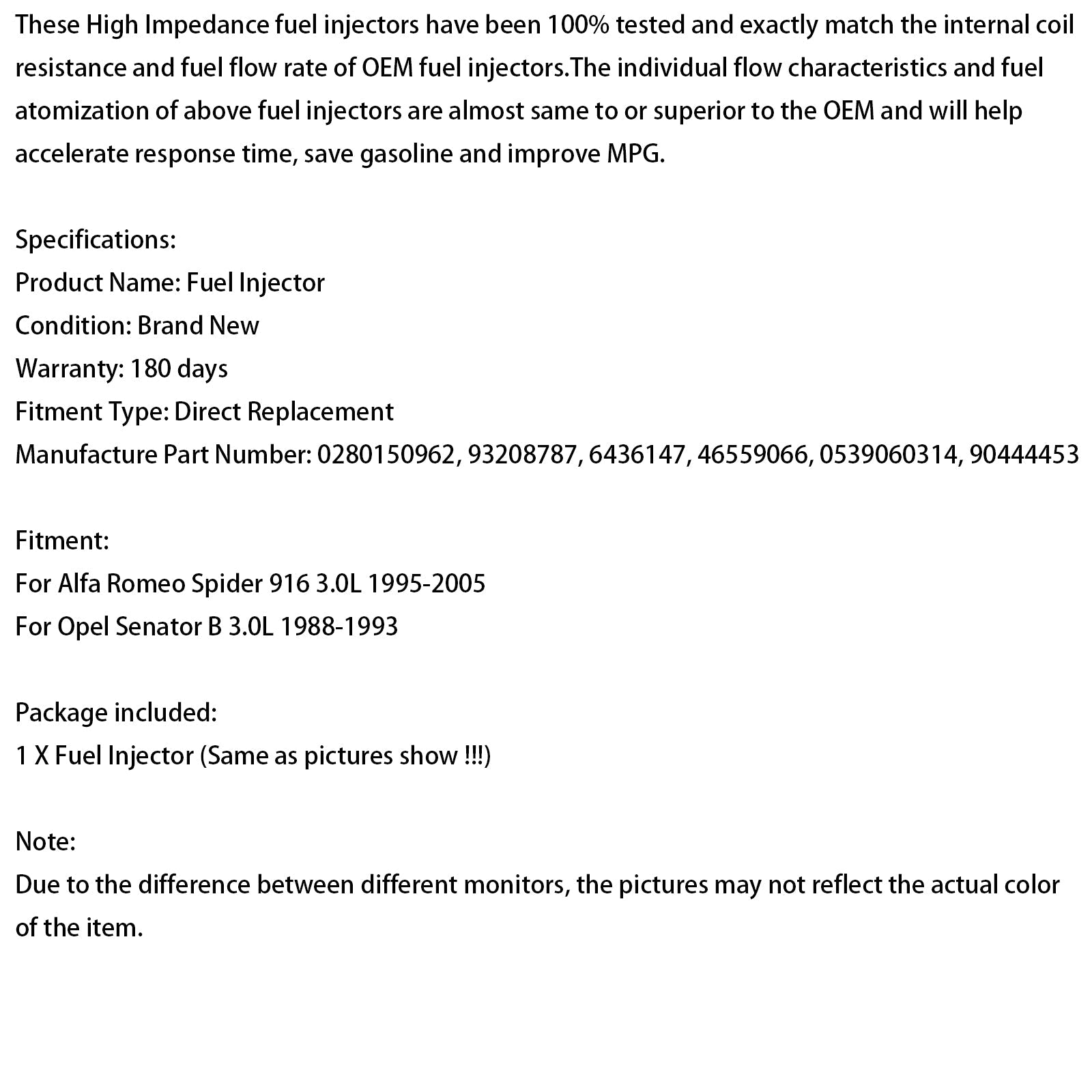 Injecteur de carburant 0280150962 pour Opel Senator B 3.0L 1988-1993 93208787