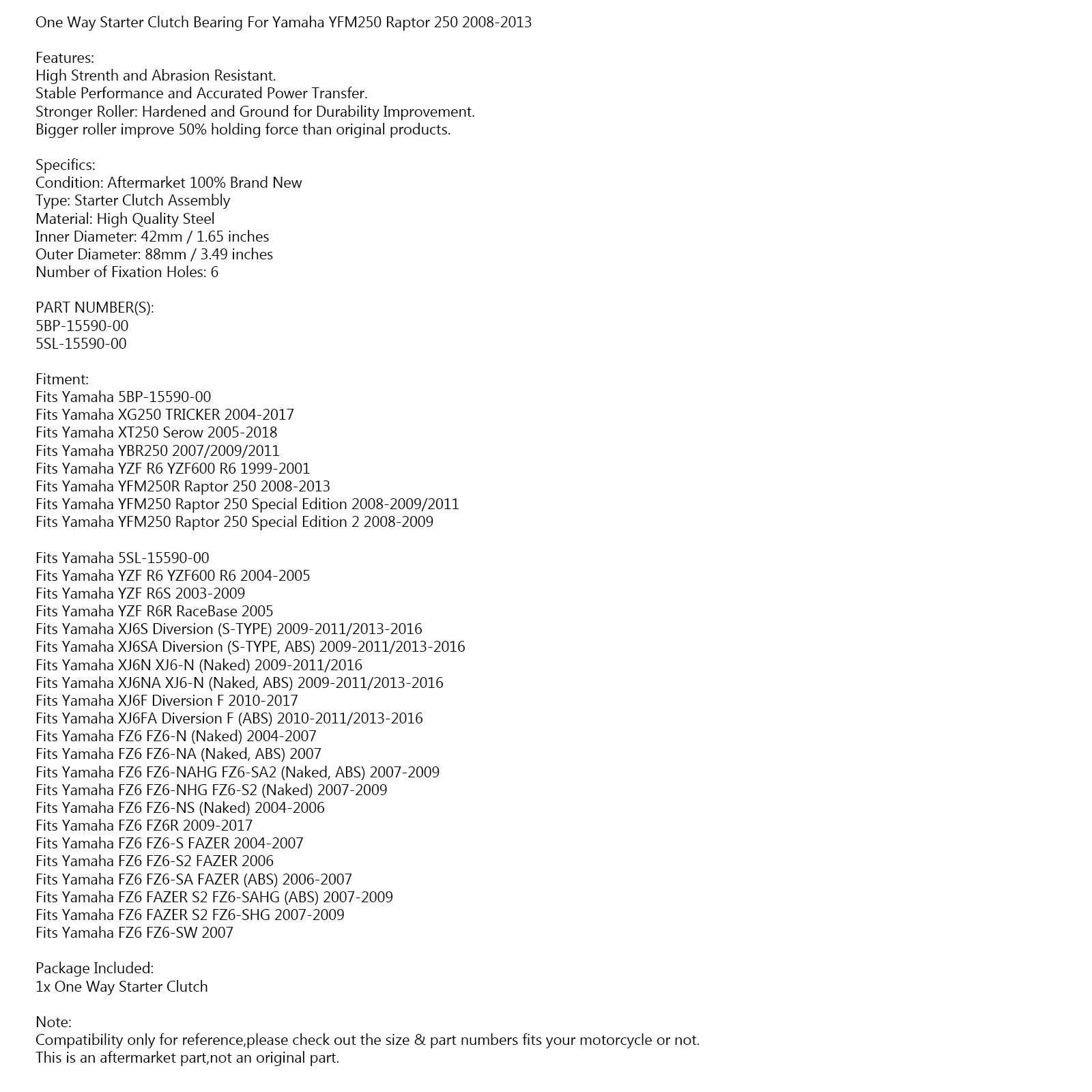 Vrijloop Starter Starter Koppeling Voor Yamaha FZ6 YZF-R6S YZF R6 2004-2009