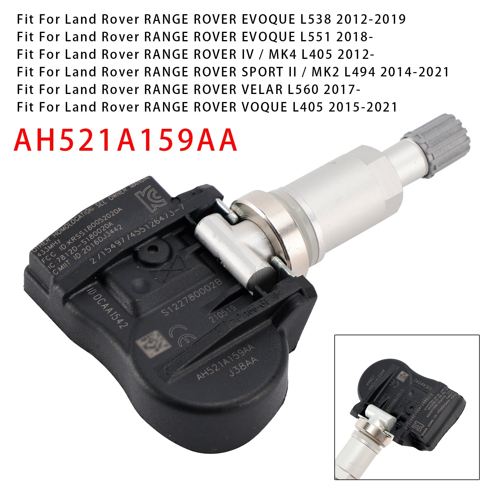 TPMS 1X Sensor de presión de neumáticos para Land Rover Jaguar AH521A159AA