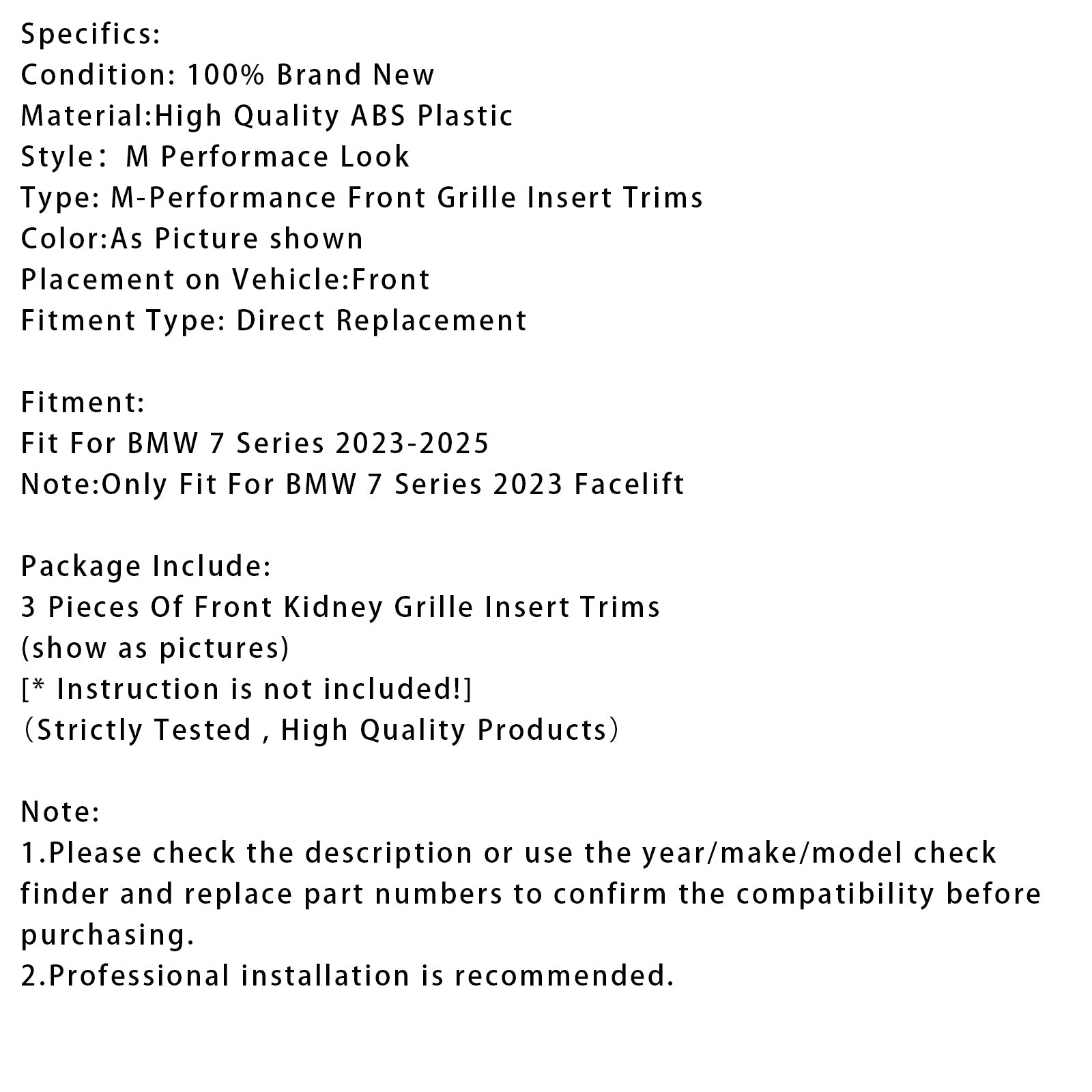 Tricolor ABS Front Grille per BMW 7 2023-2025 Serie