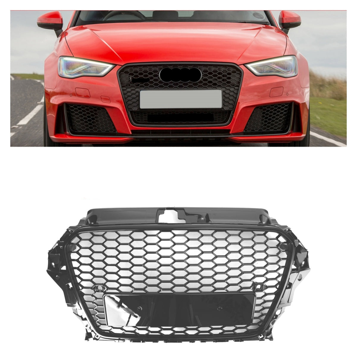2013-2016 Audi A3 S3 RS3 Style Sprednji pokrov Henycomb Rešetka odbijača Črna