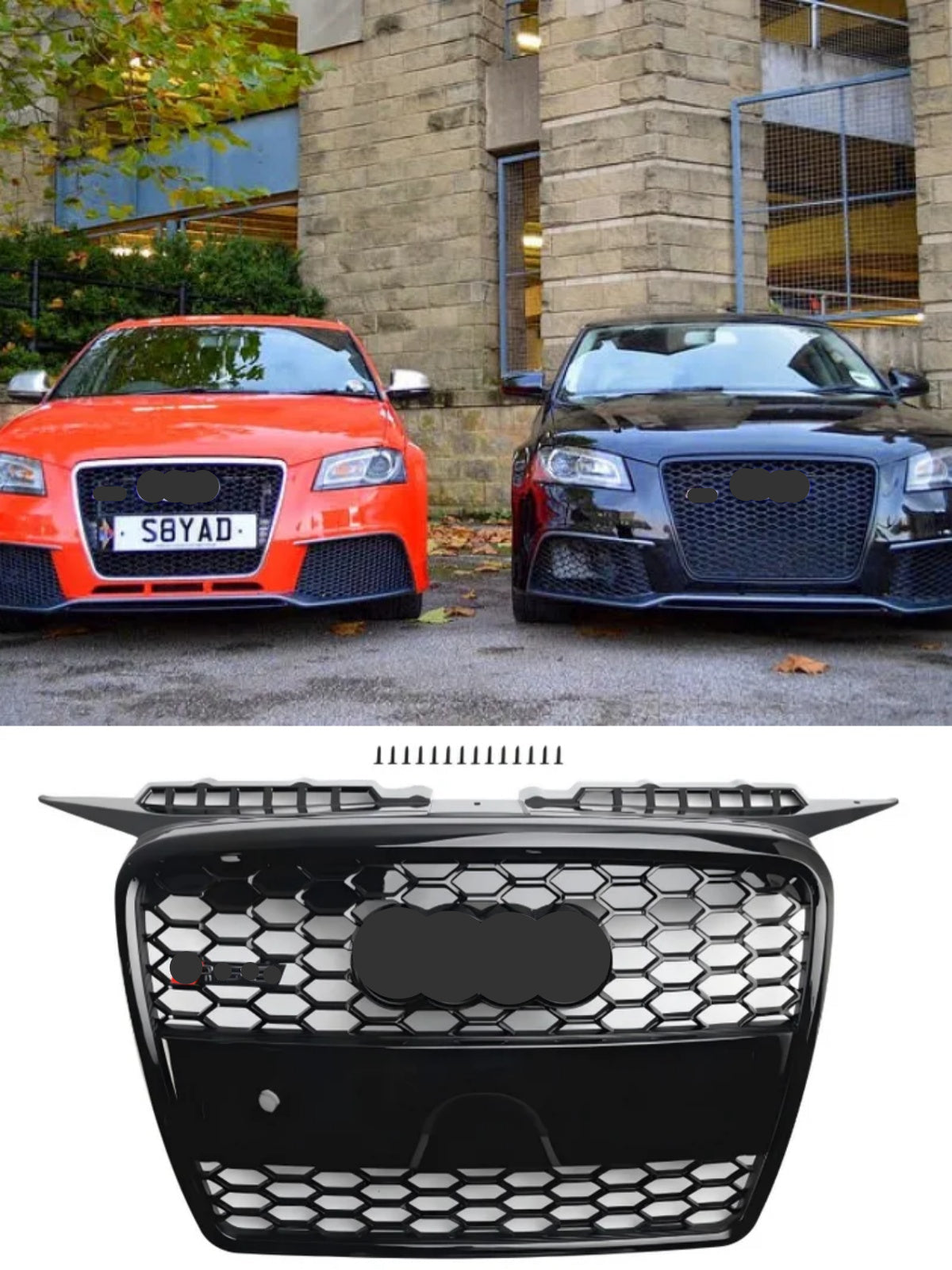 2004 2005 2006 2007 2008 Audi A3/S3 8P RS3 Stijl Honingraat Glans Voorbumper Paddle