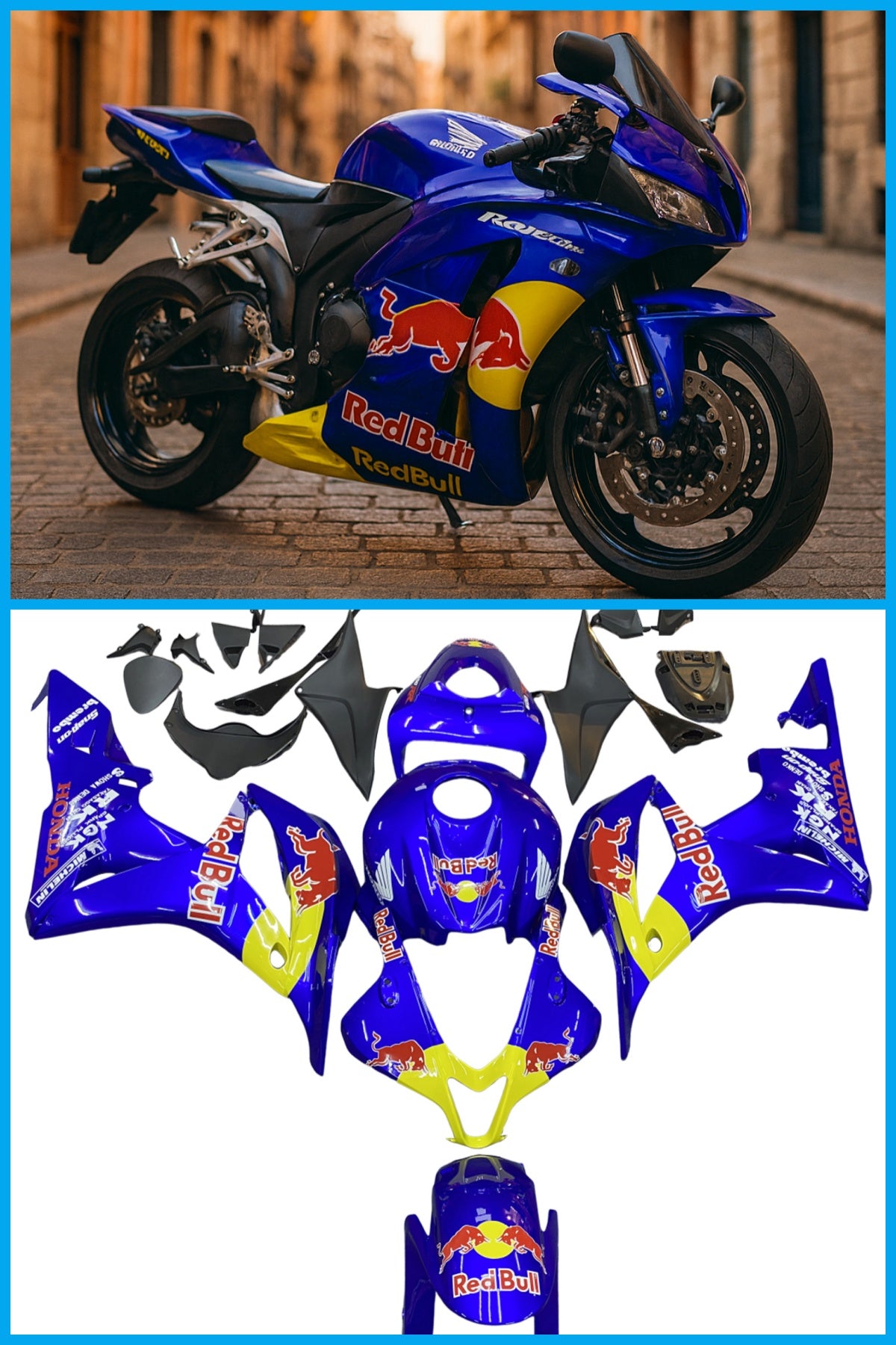 Amotopart stroomlijnkappen 2007-2008 Honda CBR 600 RR Blauw Red Bull Generiek