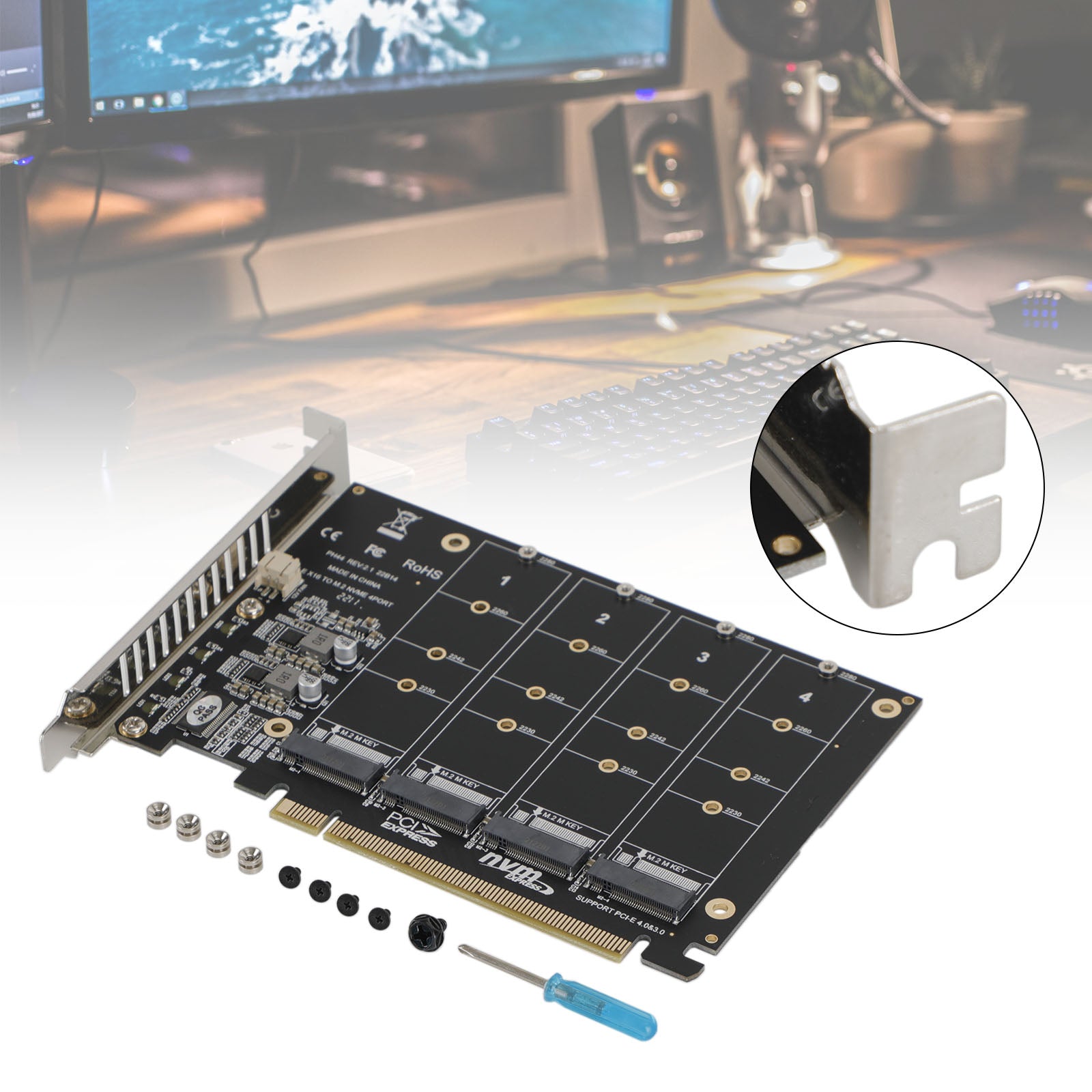 Carte Array 4 Disques NVME PH44 PCI-E X16 avec Répartition de Signal Support M.2 SSD