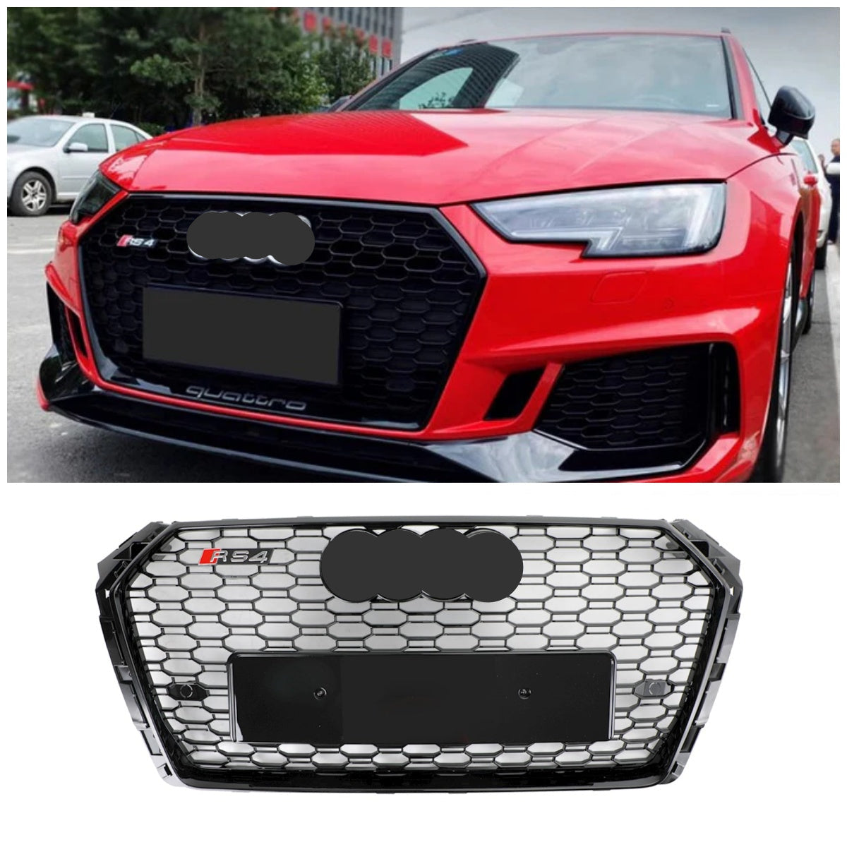 2018-2019 Audi A4/S4 B9 Sześciokątna kratka o strukturze plastra miodu Grill RS4 Style Czarny