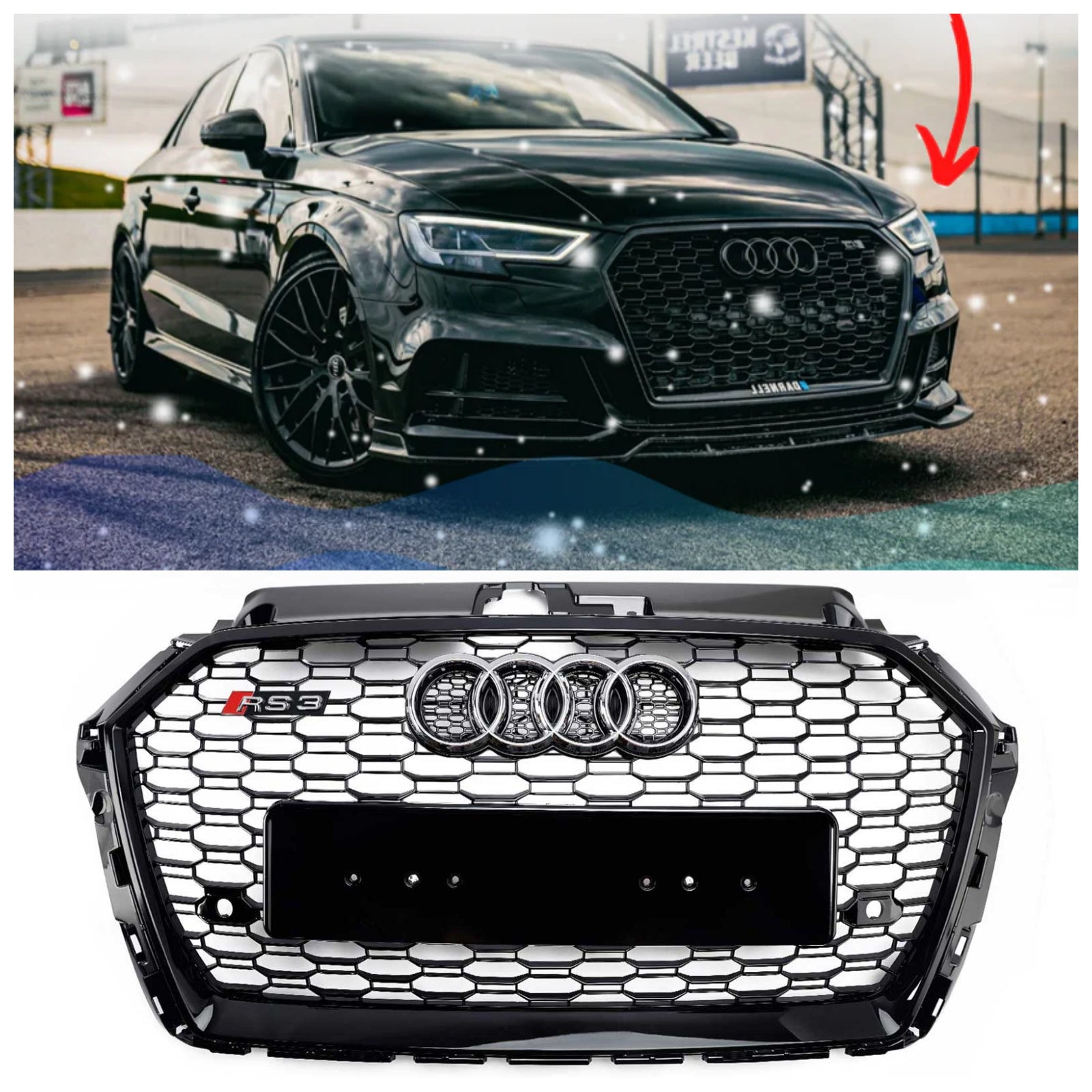 Audi A3 S3 2017-2019 Grille style RS3 en nid d'abeille noir pour pare-chocs avant
