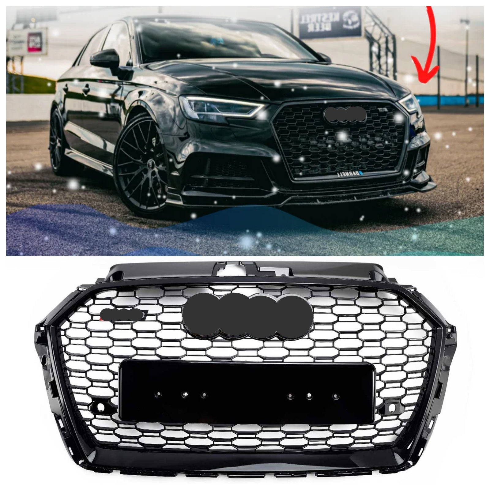 Audi A3 S3 2017-2019 RS3 Style Griglia paraurti anteriore a nido d'ape nera