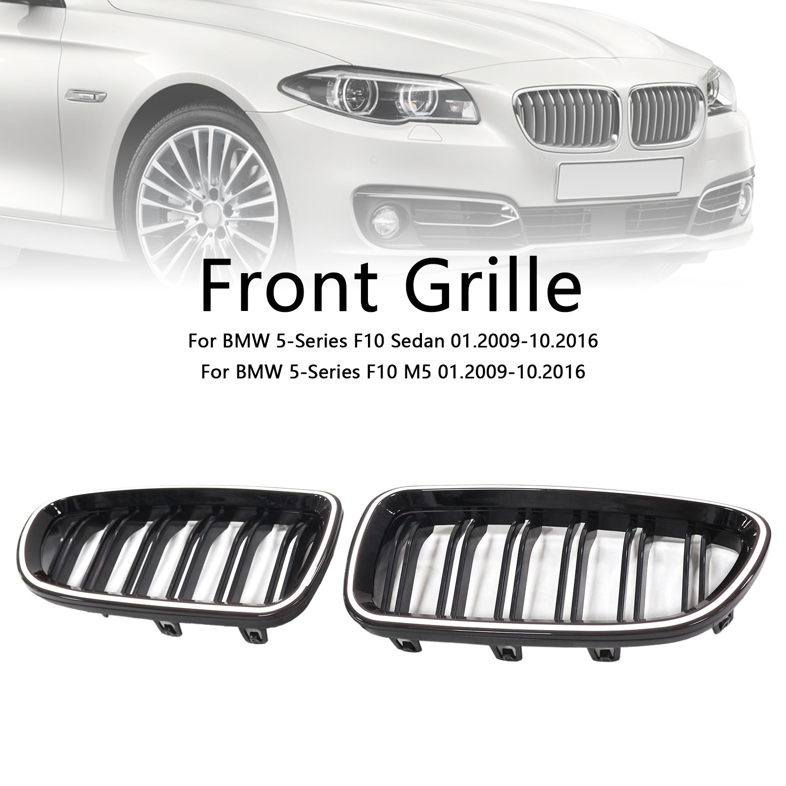 01.2009-10.2016 BMW Série 5 F10 Berline Grille de pare-chocs en forme de rein Noir brillant 51137203649 51137203203