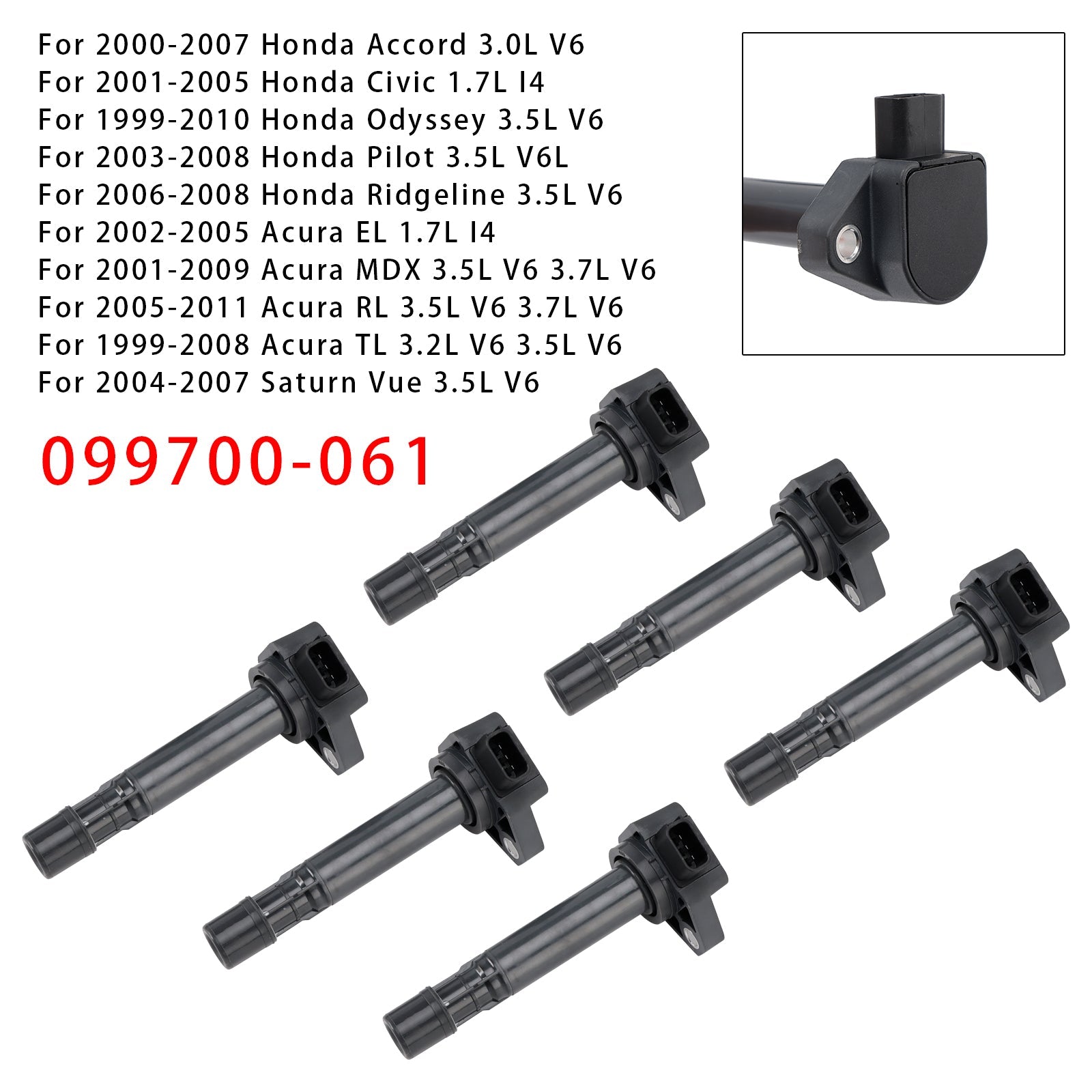 6 kosov vžigalnih tuljav za Honda Pilot 3.5L V6L 2003-2008 099700-061 099700-072