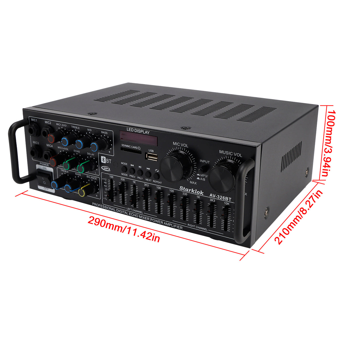 Bluetooth 5.4 HiFi 2500W Peak stéréo Power Amplificateur Karaoké FM USB EQ Mixer