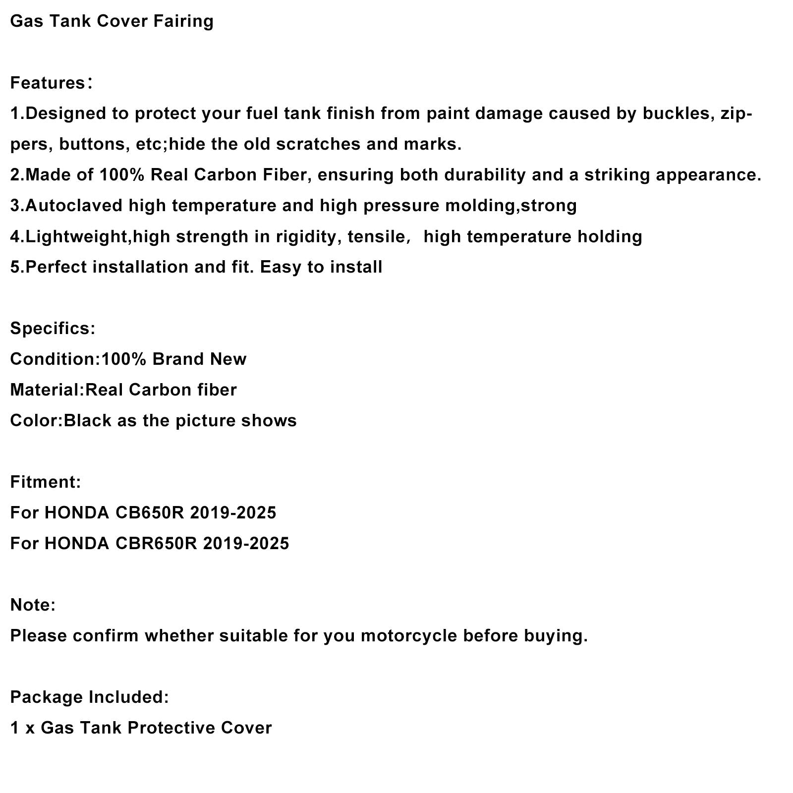Carenatura serbatoio in vera fibra di carbonio per HONDA CB650R CBR650R (2019-2025)