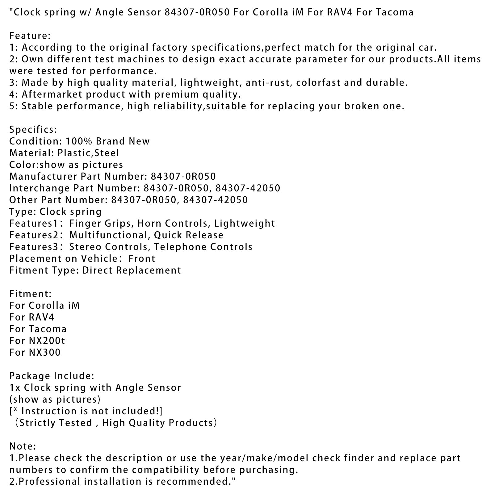 Sprężyna zegarowa z czujnikiem narożnym 84307-0R050 dla Corolla IM dla RAV4 dla Tacoma